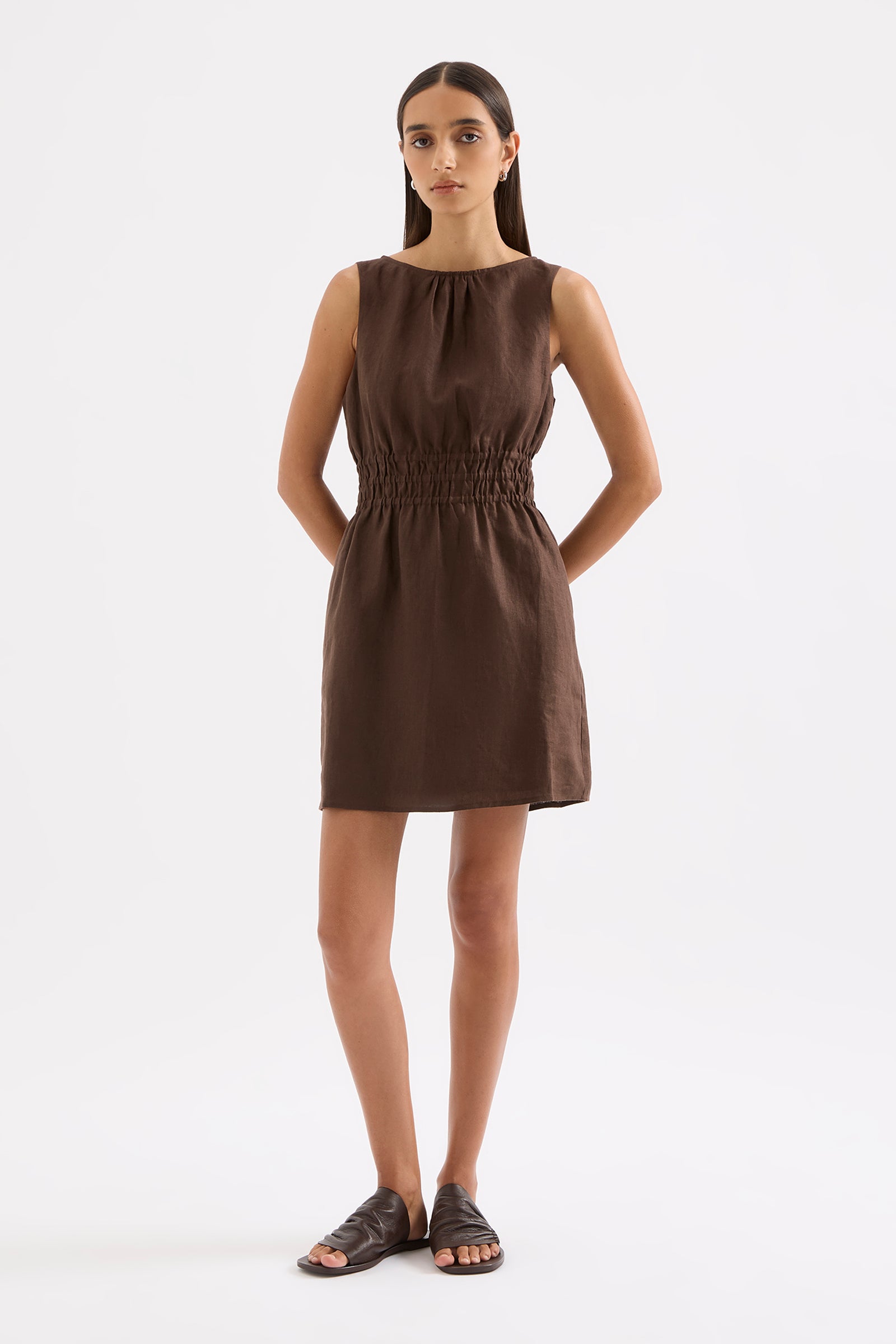 Andri Linen Mini Dress Chocolate 