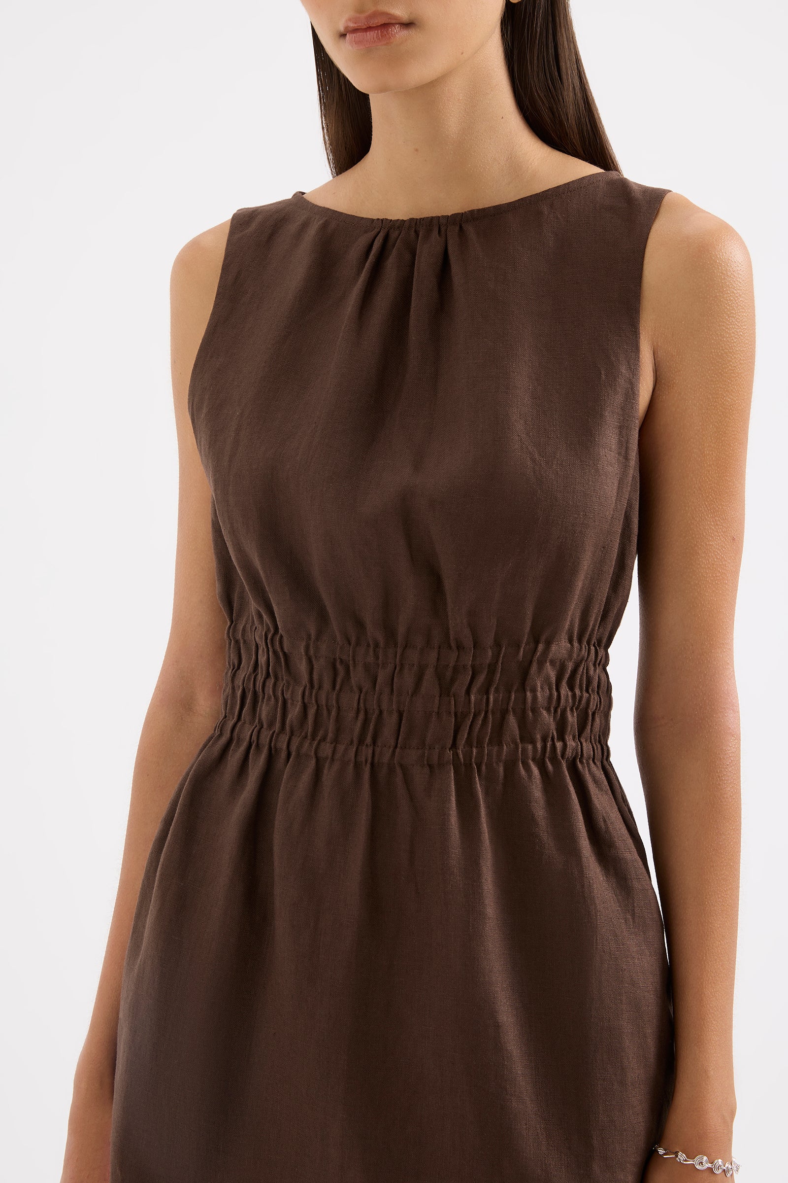 Andri Linen Mini Dress Chocolate 