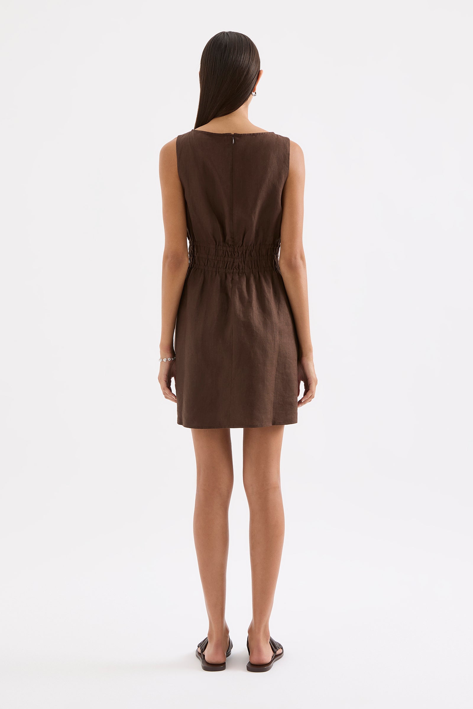 Andri Linen Mini Dress Chocolate 