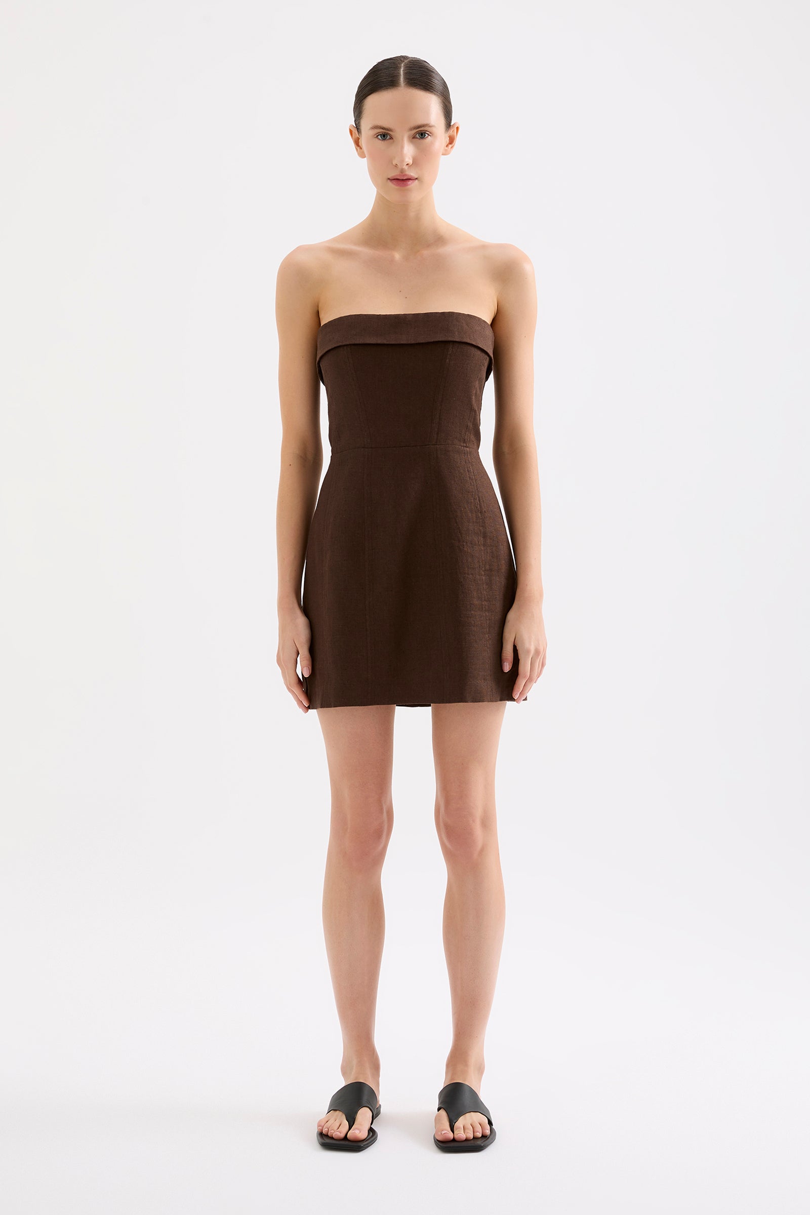 Lyra Linen Dress Chocolate 