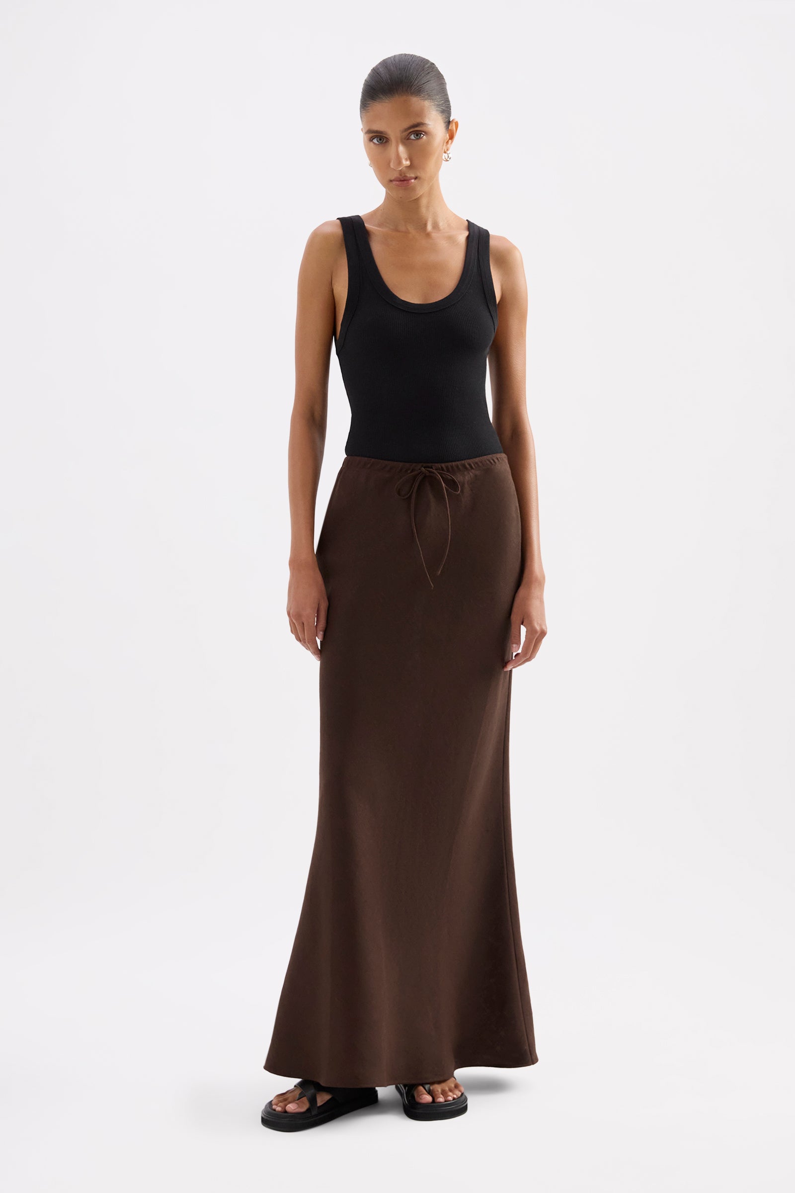 Amani Linen Skirt Chocolate 