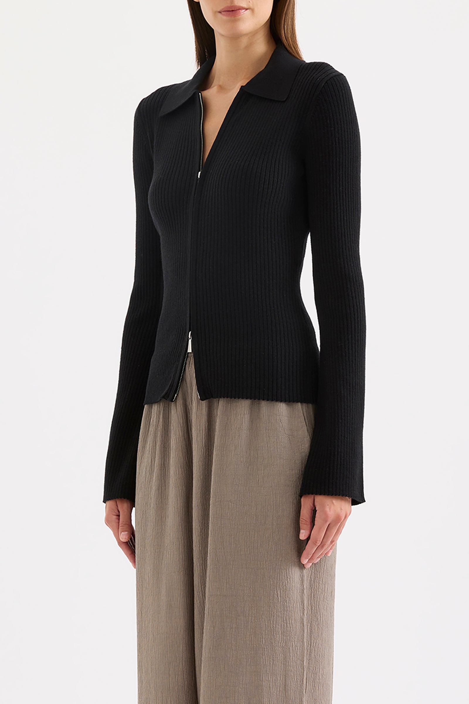 Betina Zip Front Knit Black 