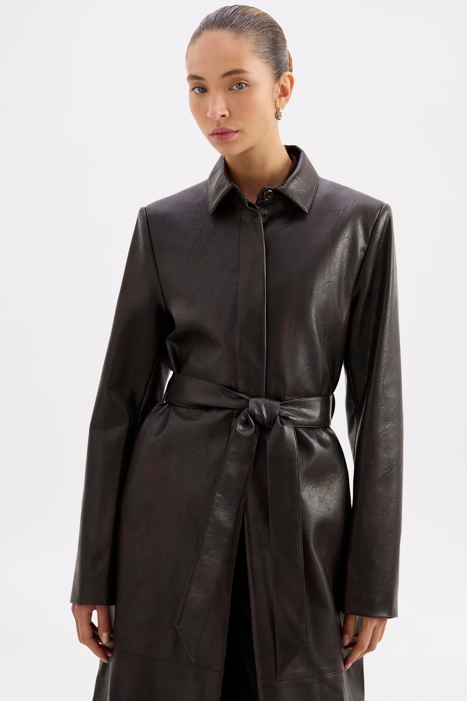 Innez Vegan Leather Trench Dark Chocolate 