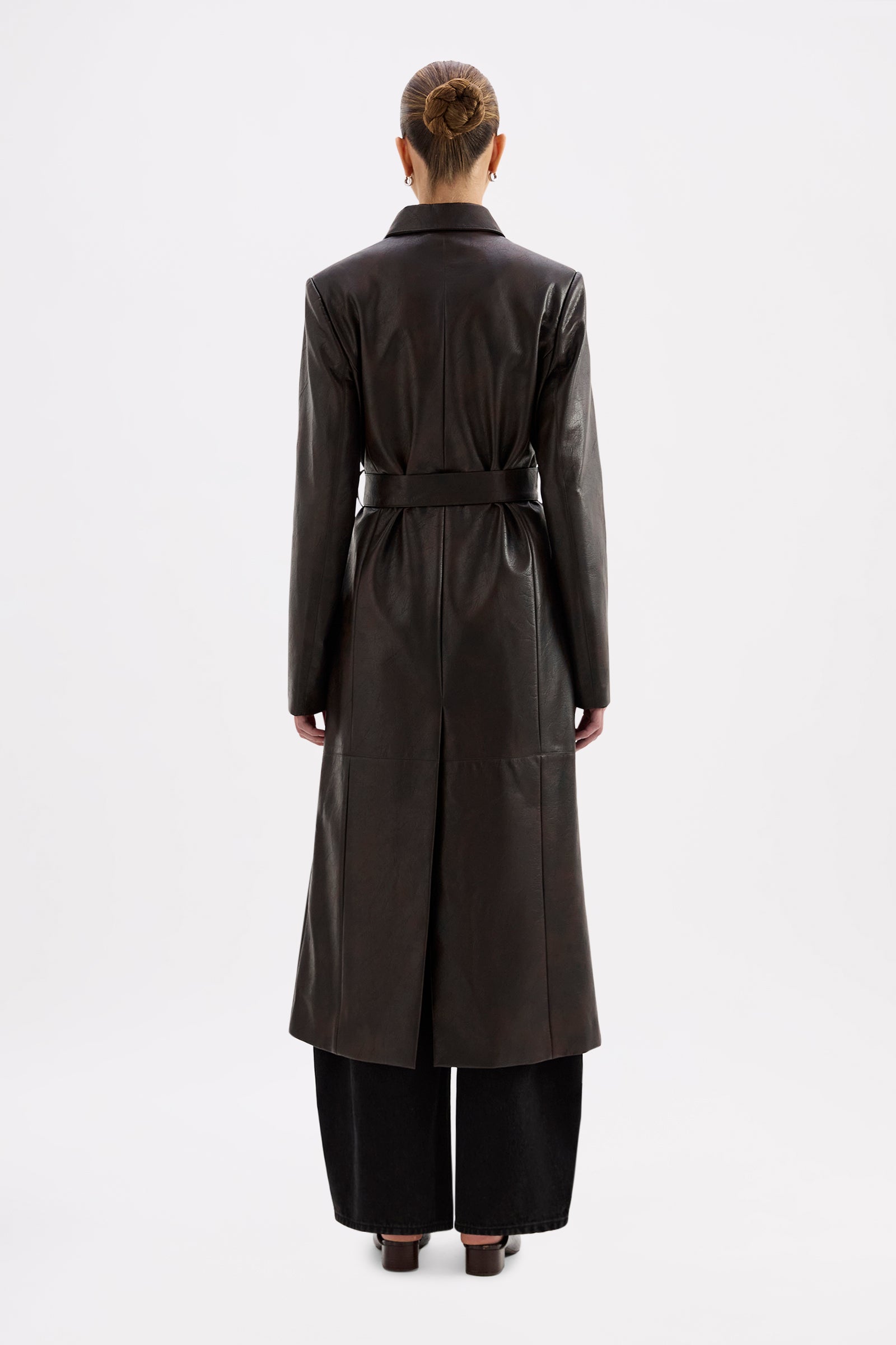 Innez Vegan Leather Trench Dark Chocolate 