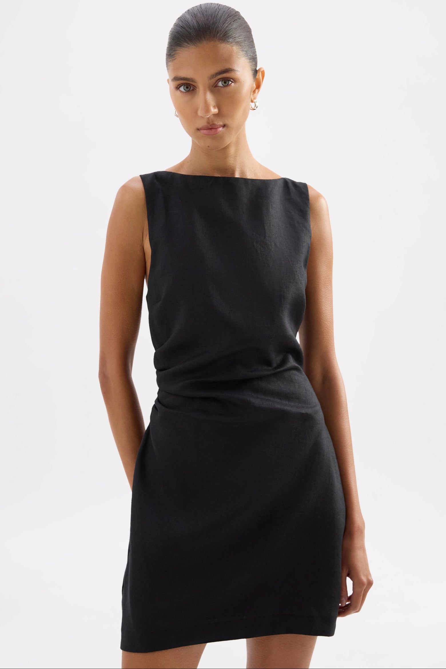 Eleri Linen Mini Dress Black 
