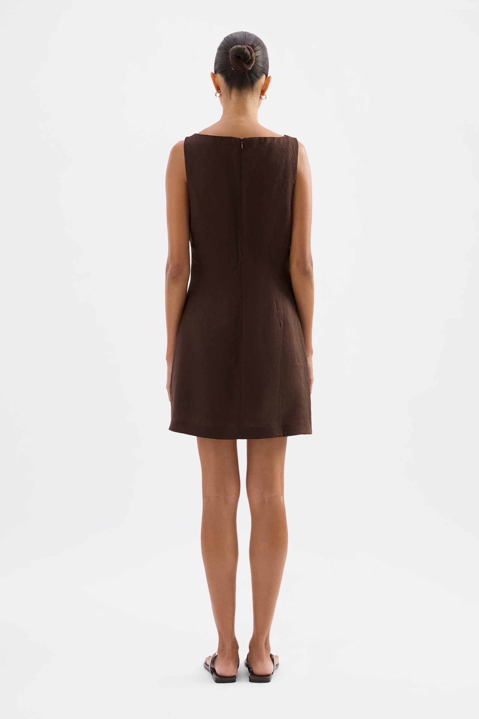 Eleri Linen Mini Dress Chocolate 