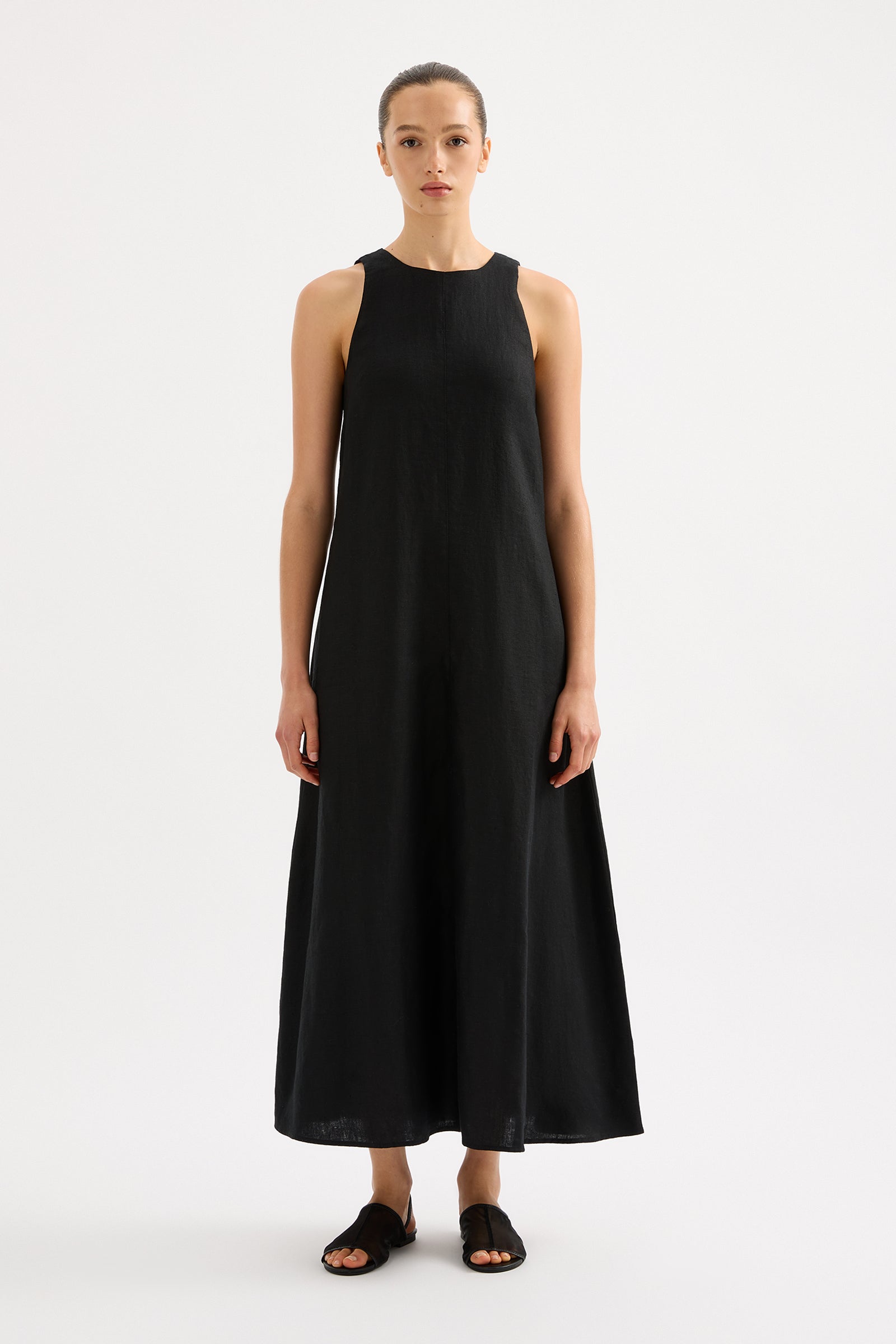 Desi Linen Maxi Dress Black 