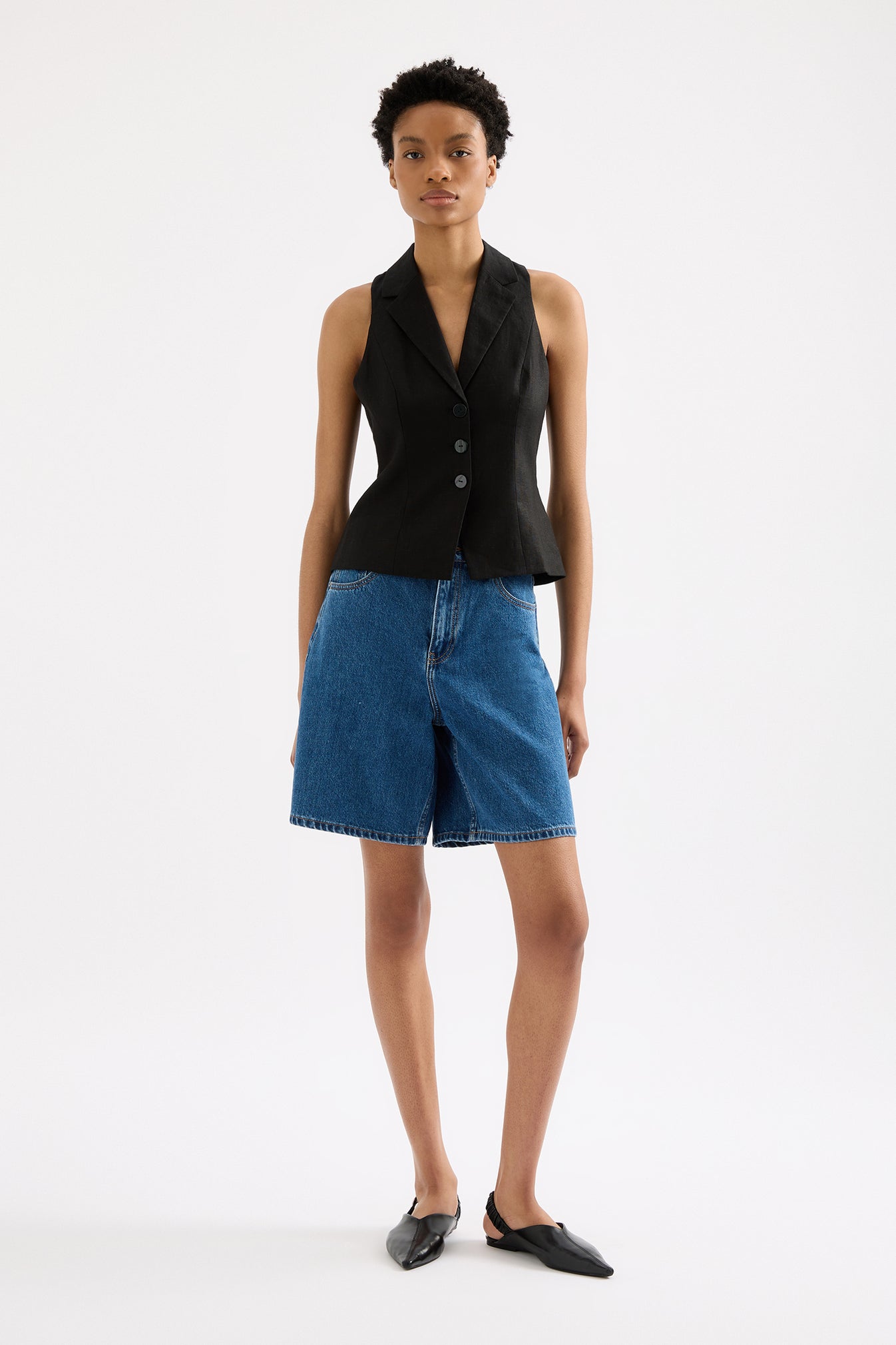 Shop Thilda Linen Vest in Black | Nude Lucy