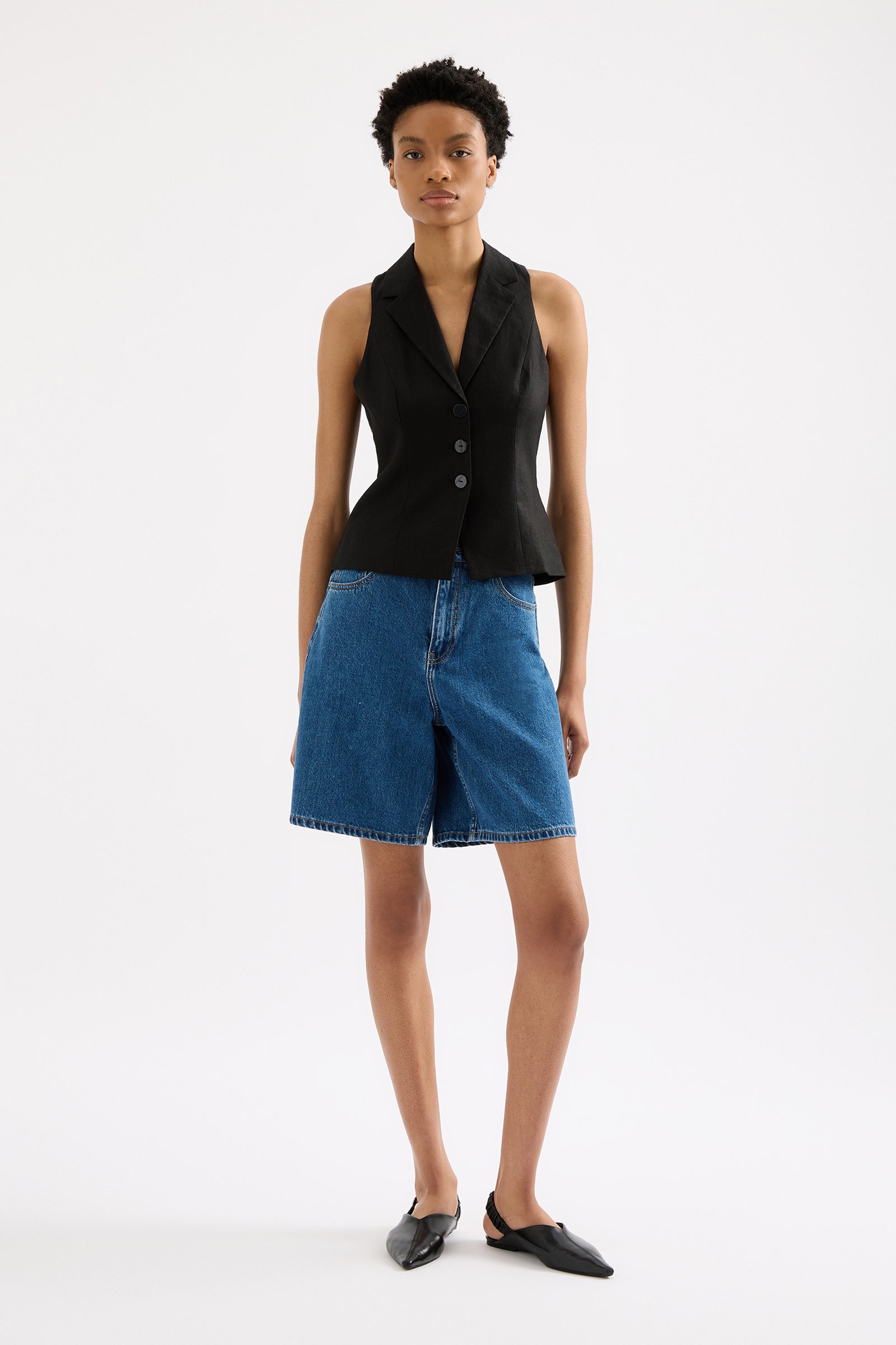 Thilda Linen Vest Black 