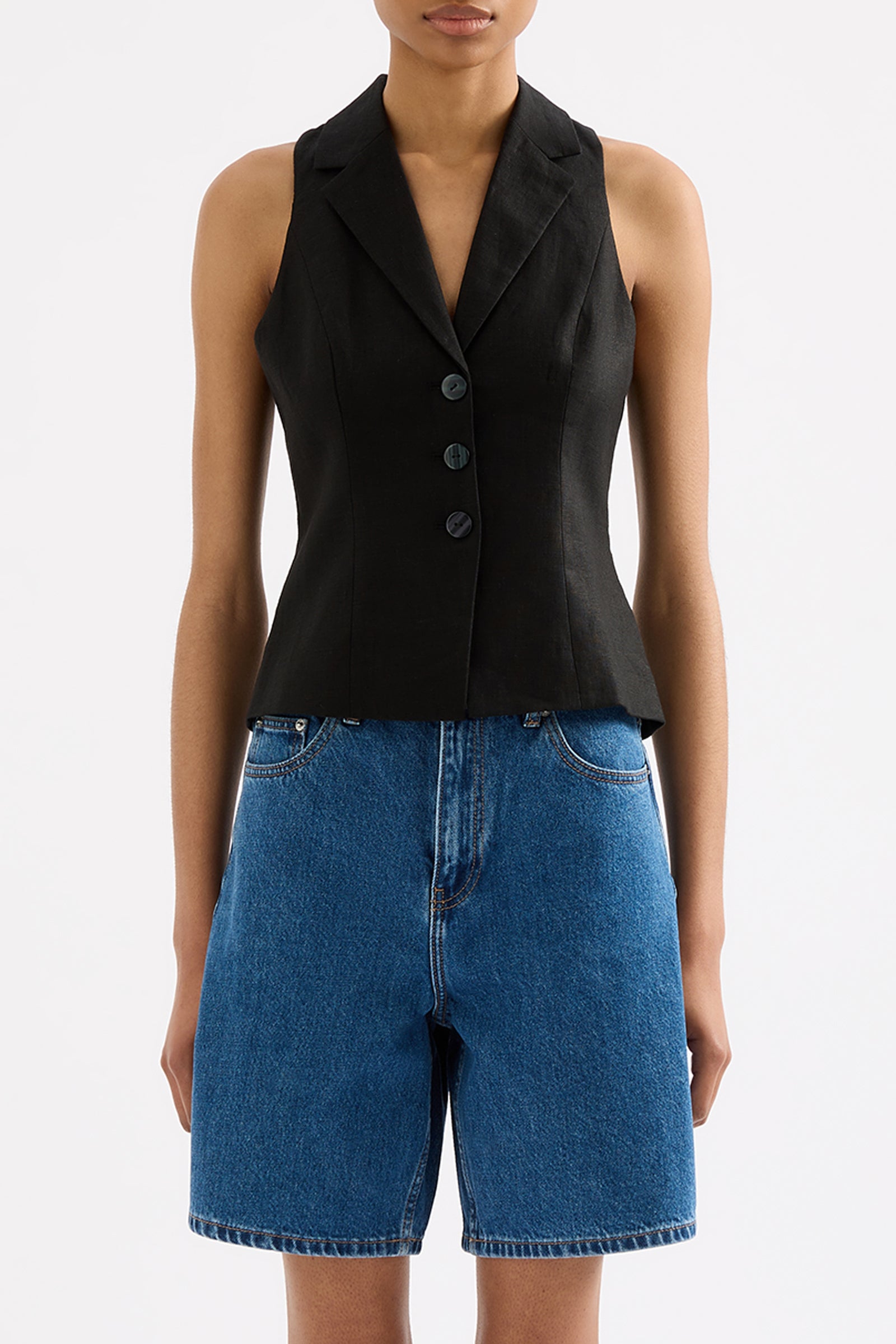 Thilda Linen Vest Black 