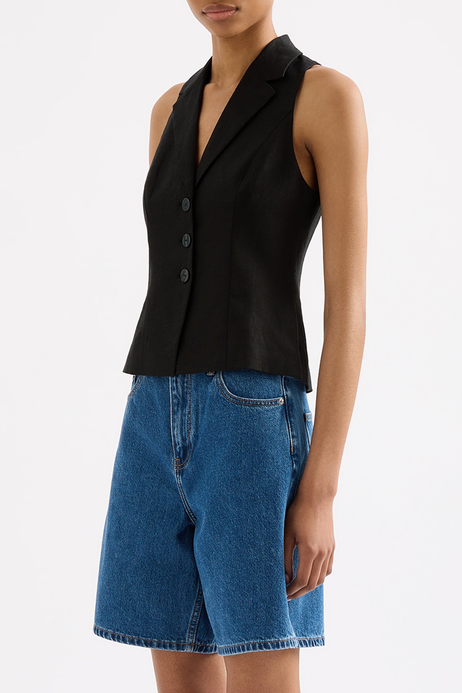 Thilda Linen Vest Black 