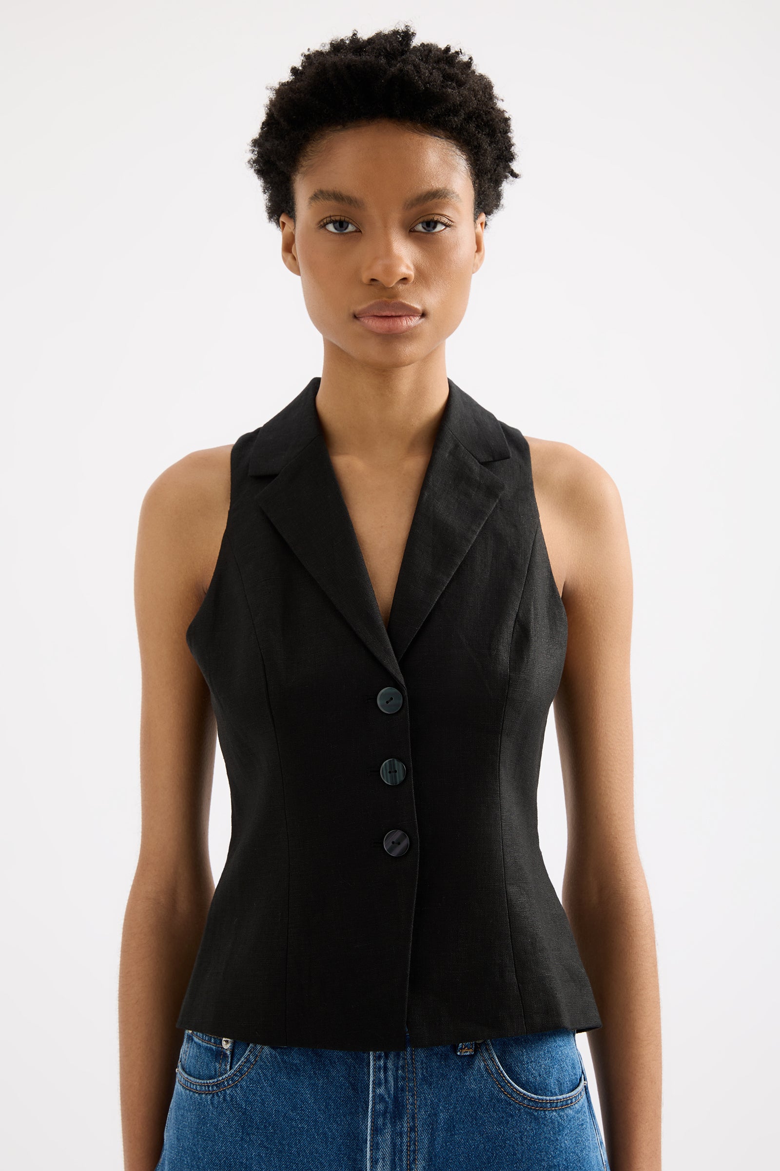 Thilda Linen Vest Black 