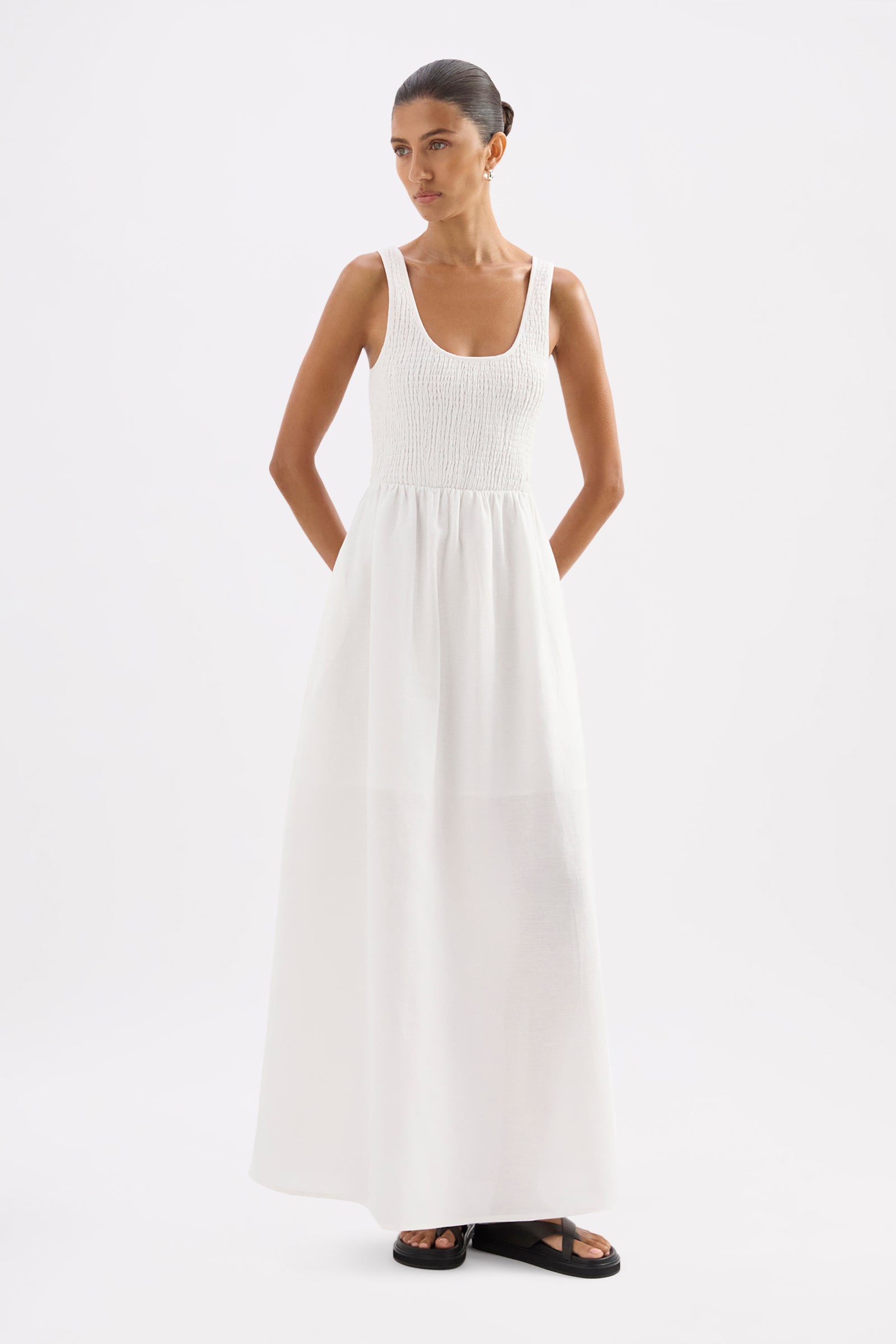 Elio Linen Maxi Dress White 