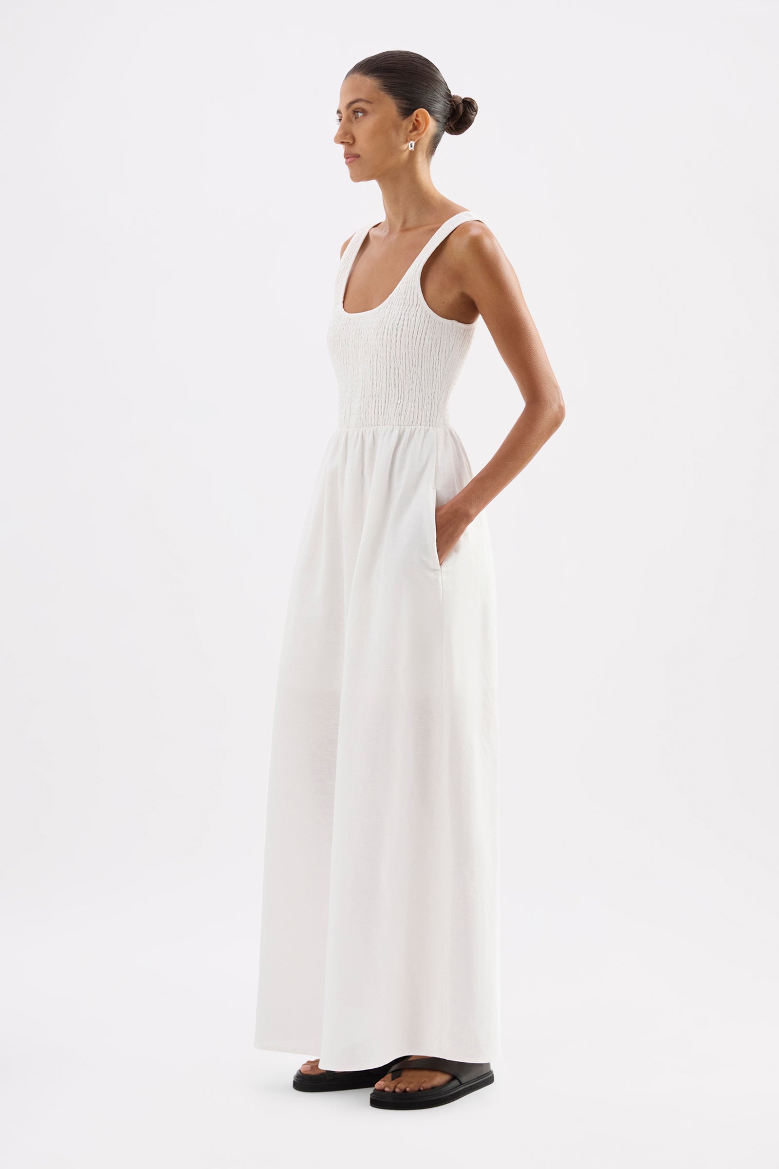 Elio Linen Maxi Dress White 