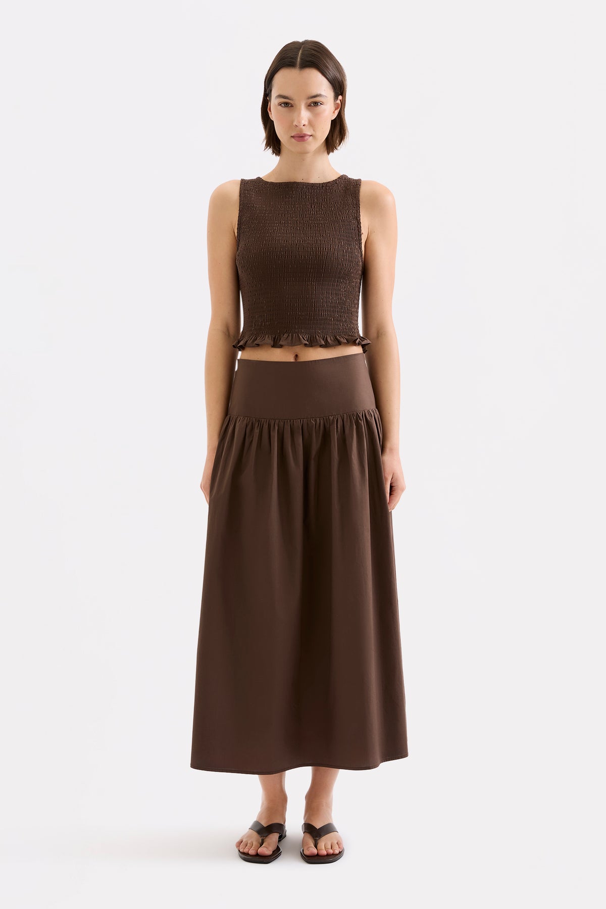 Greta Shirred Poplin Top Chocolate 