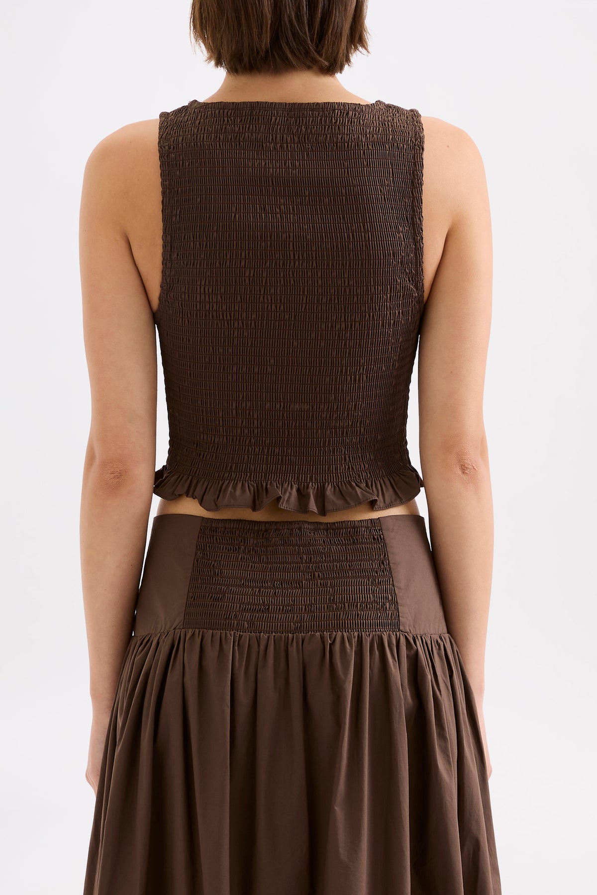 Greta Shirred Poplin Top Chocolate 