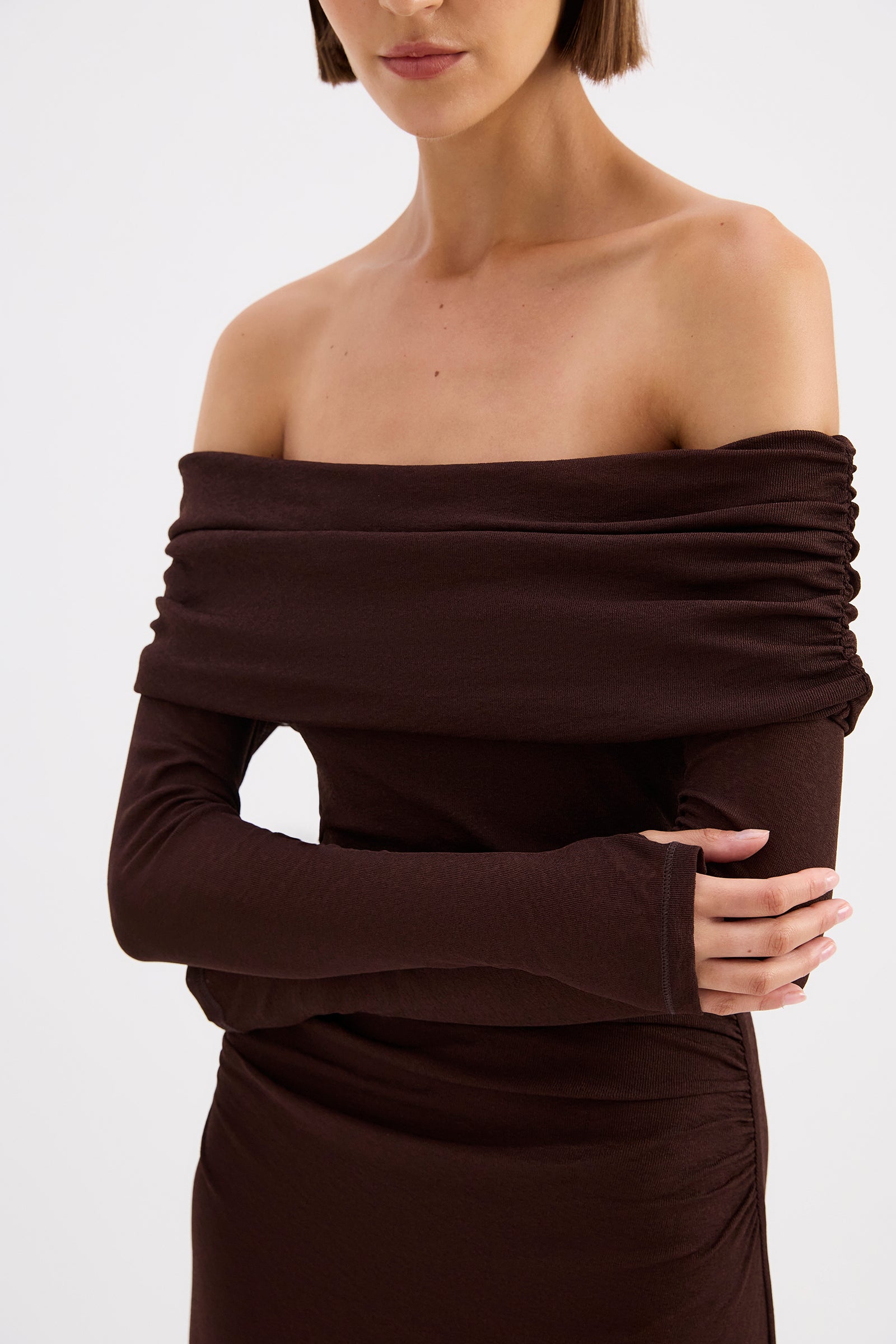 Rue Mesh Ls Dress Raisin 