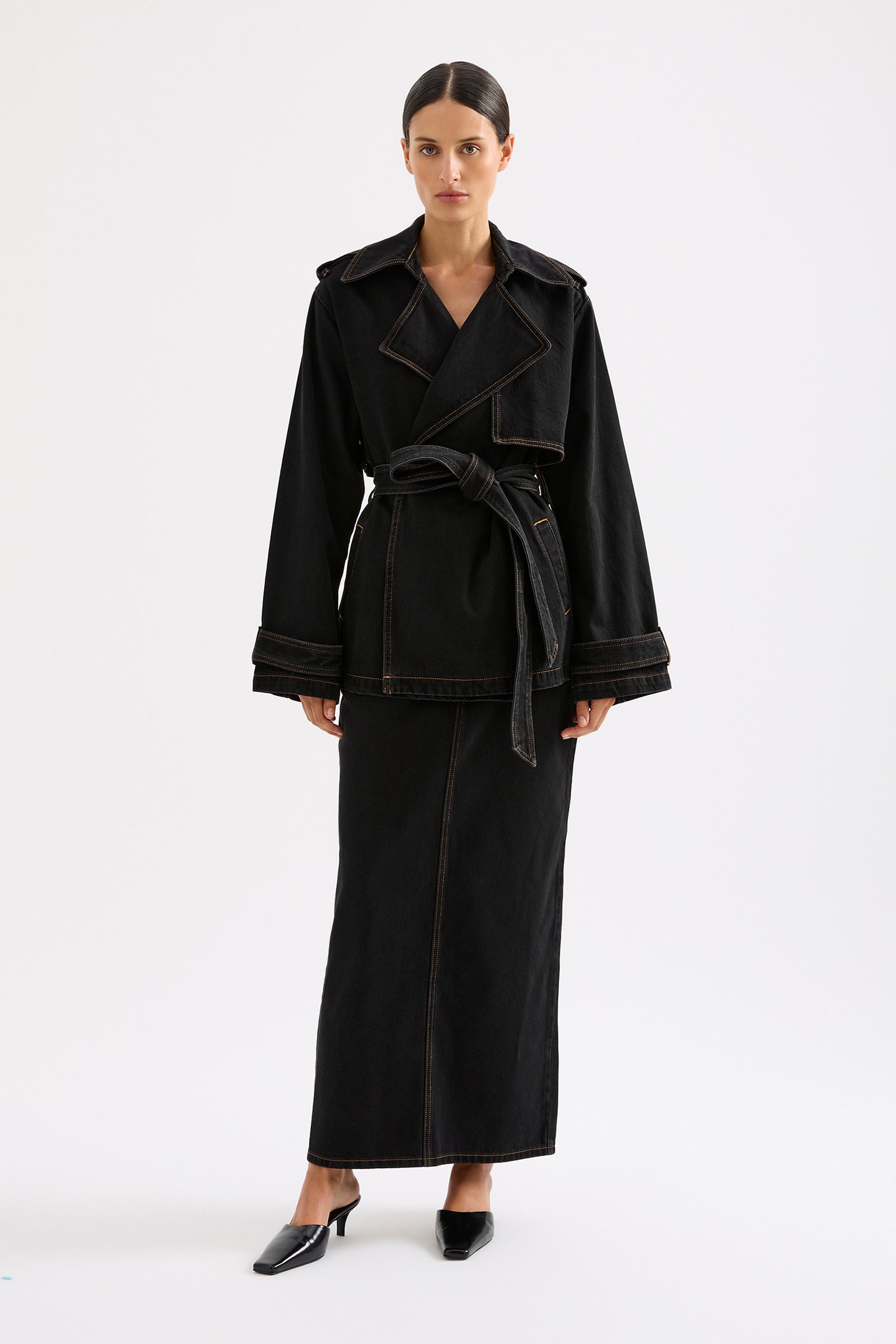 Inaya Denim Trench Black 