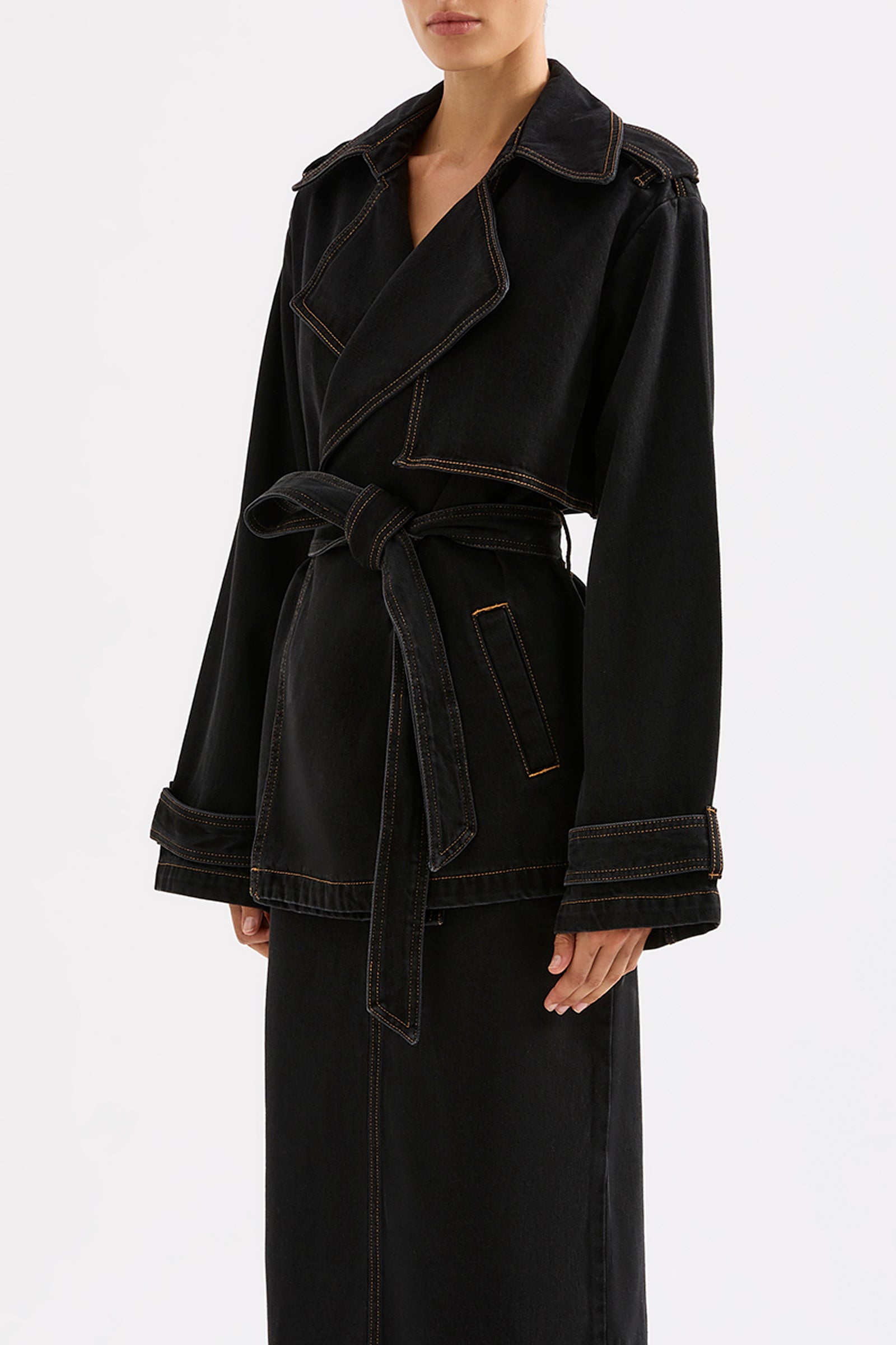 Inaya Denim Trench Black 