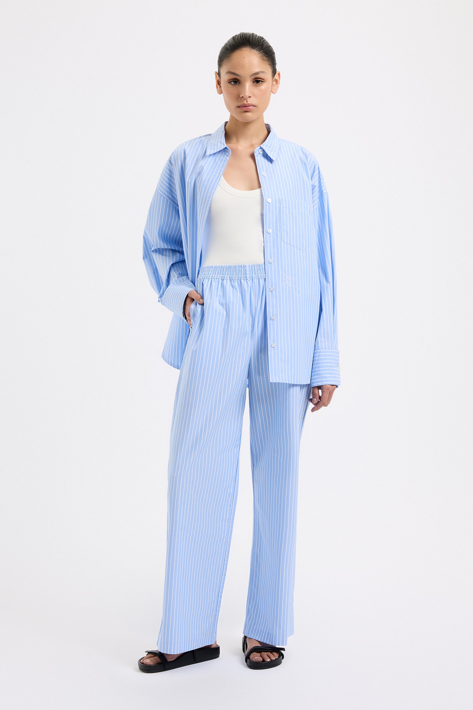 Organic Poplin Shirt Blue Stripe 