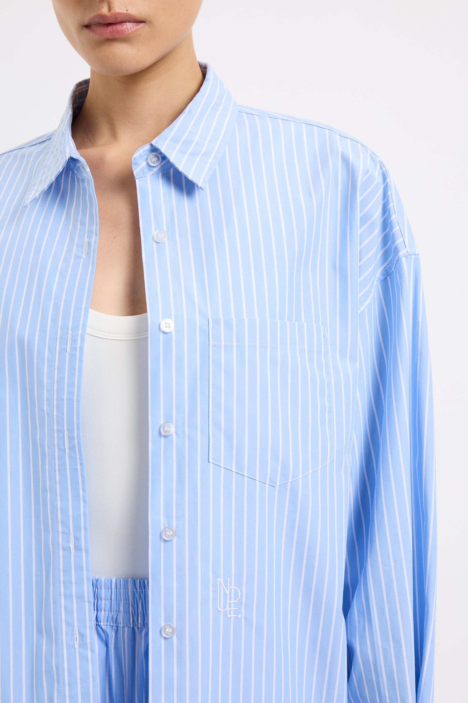 Organic Poplin Shirt Blue Stripe 