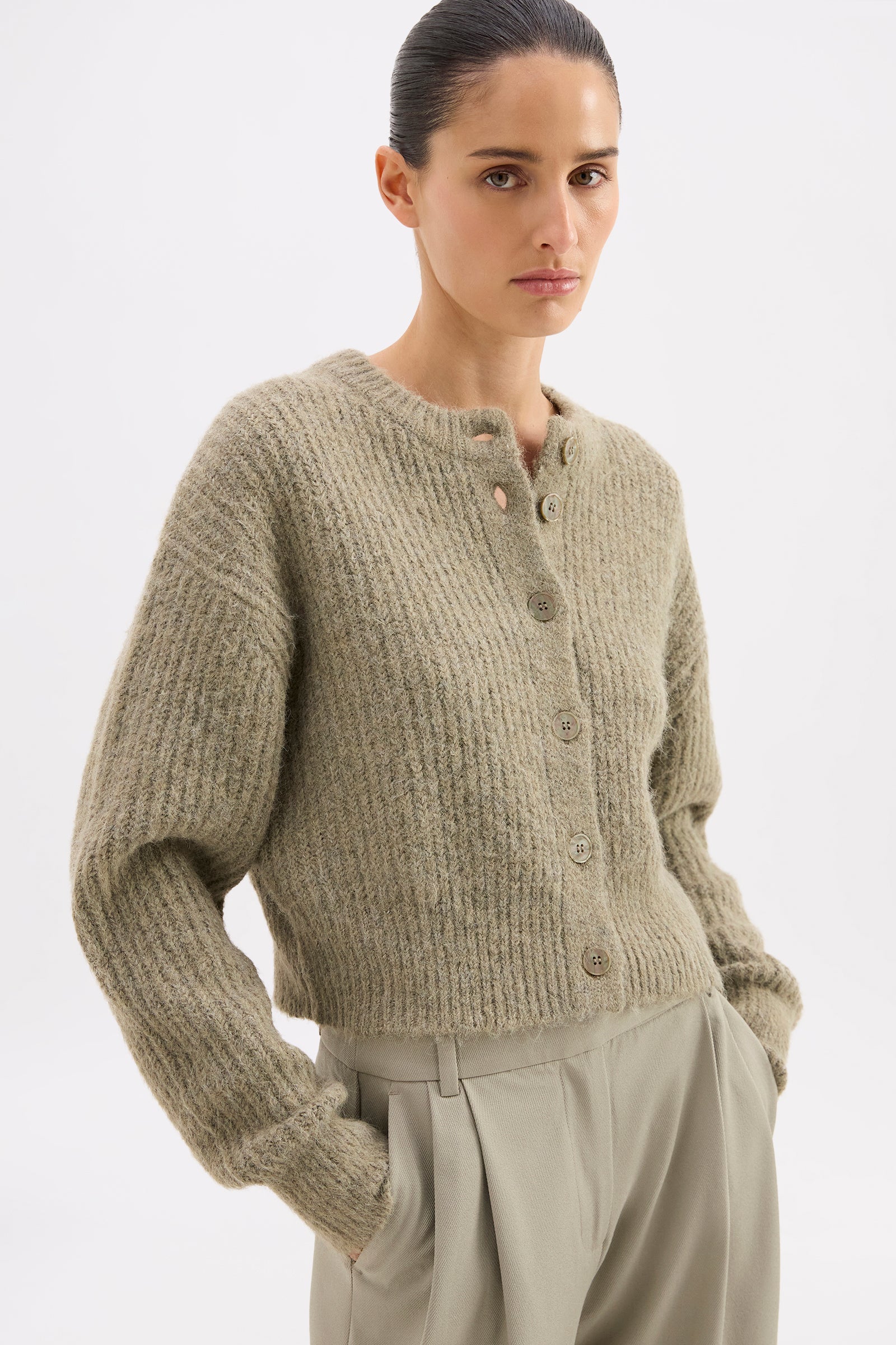 Nixon Cropped Cardigan Vine 