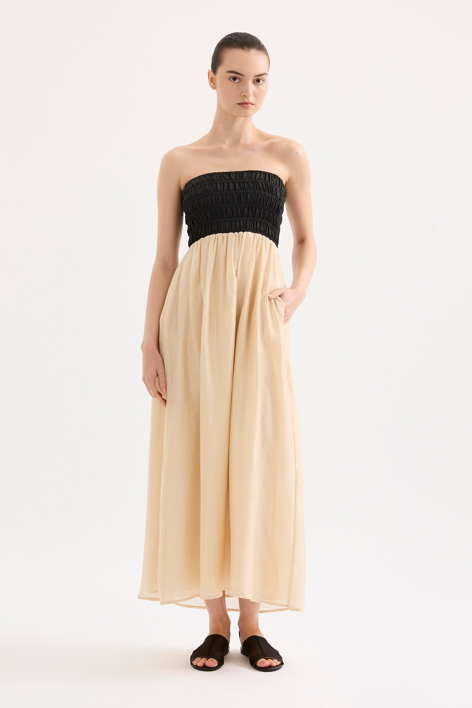 Frances Shirred Maxi Dress Chamomile Splice 