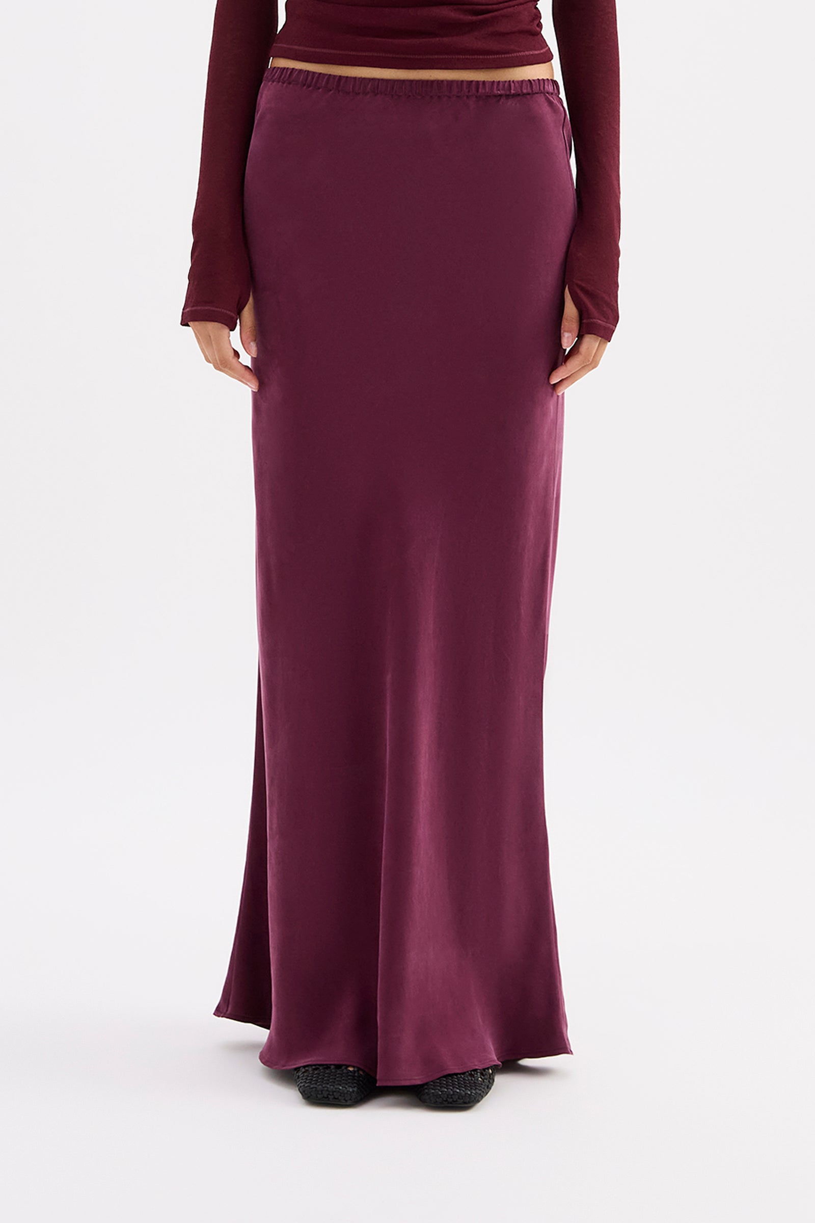 Amaya Cupro Maxi Skirt Merlot 