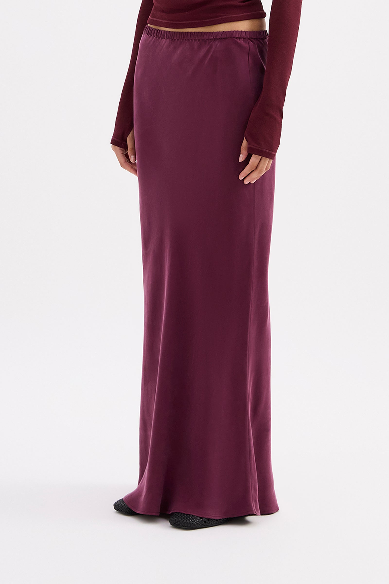 Amaya Cupro Maxi Skirt Merlot 