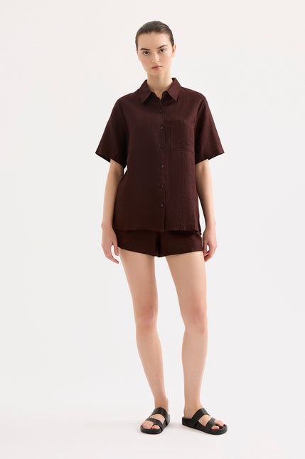 Blake Linen Short Raisin 