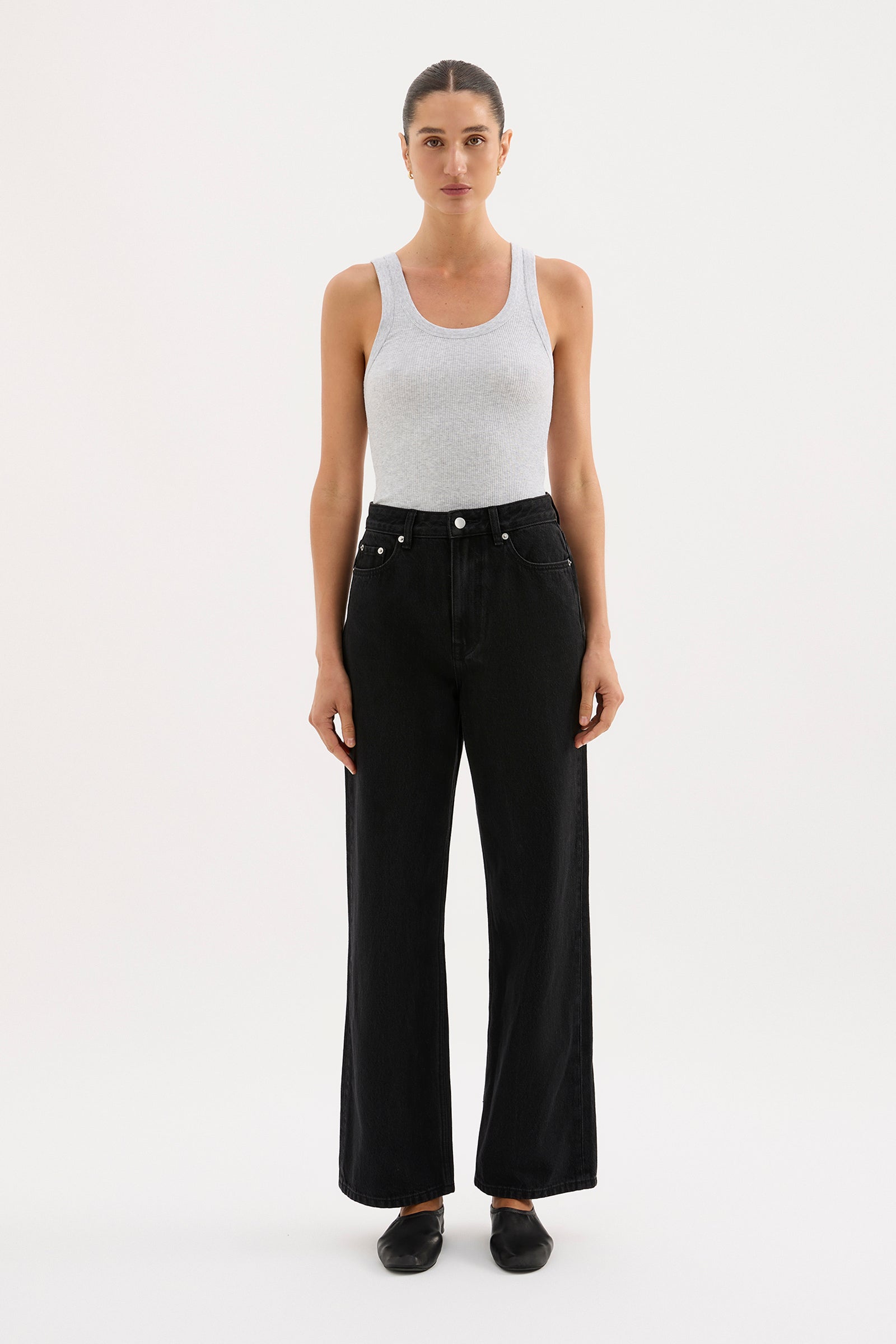 Organic Rib Singlet Grey Marle 