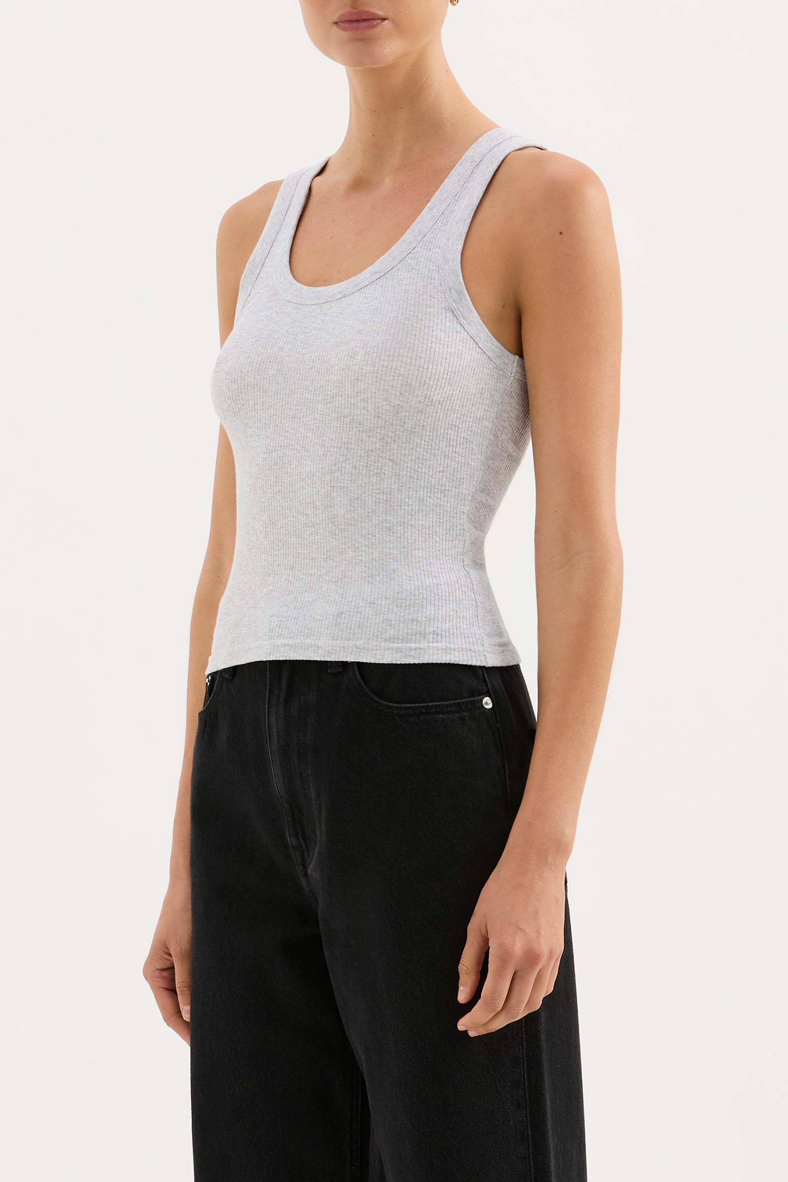 Organic Rib Singlet Grey Marle 