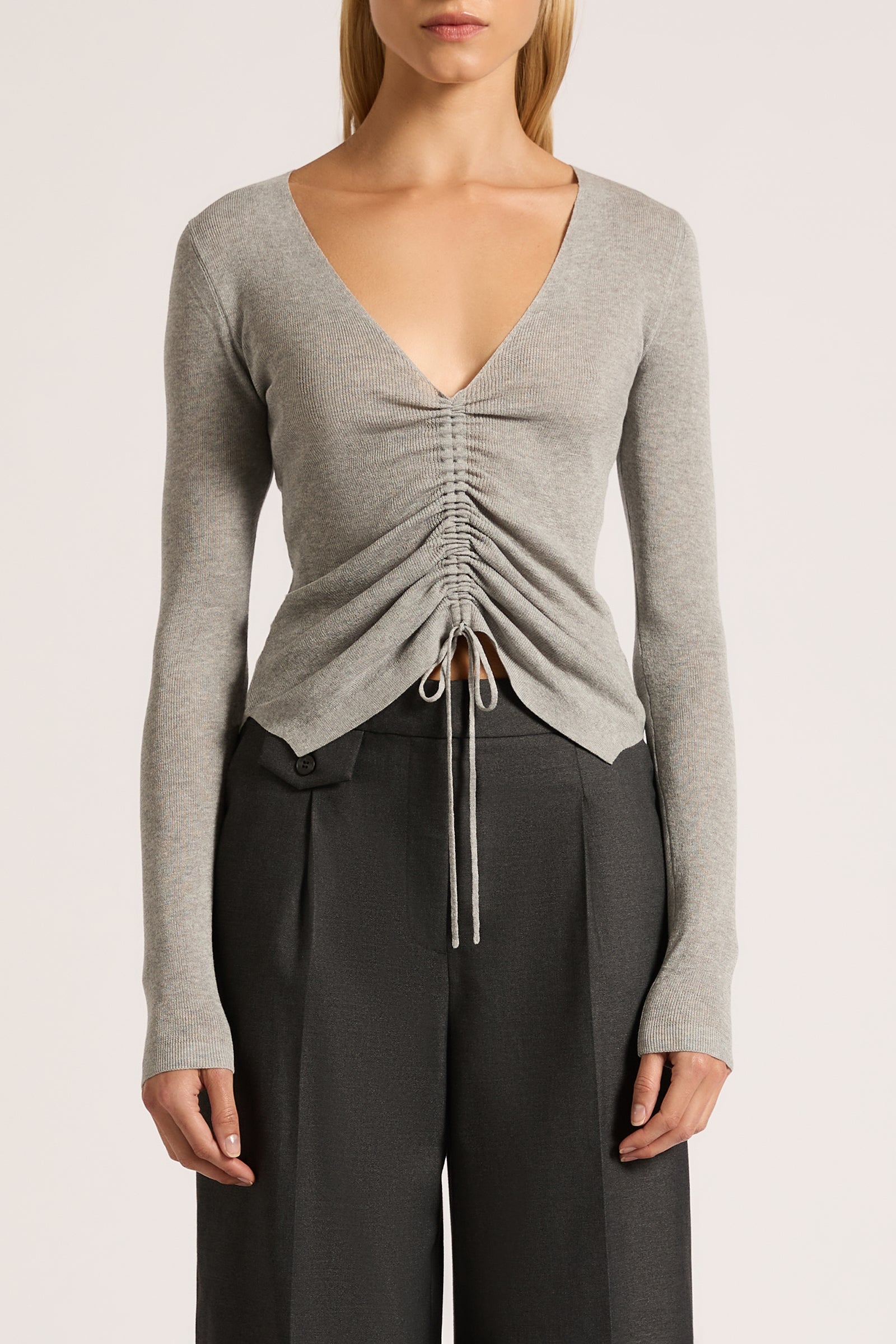 Avril Ls Knit Top Graphite 