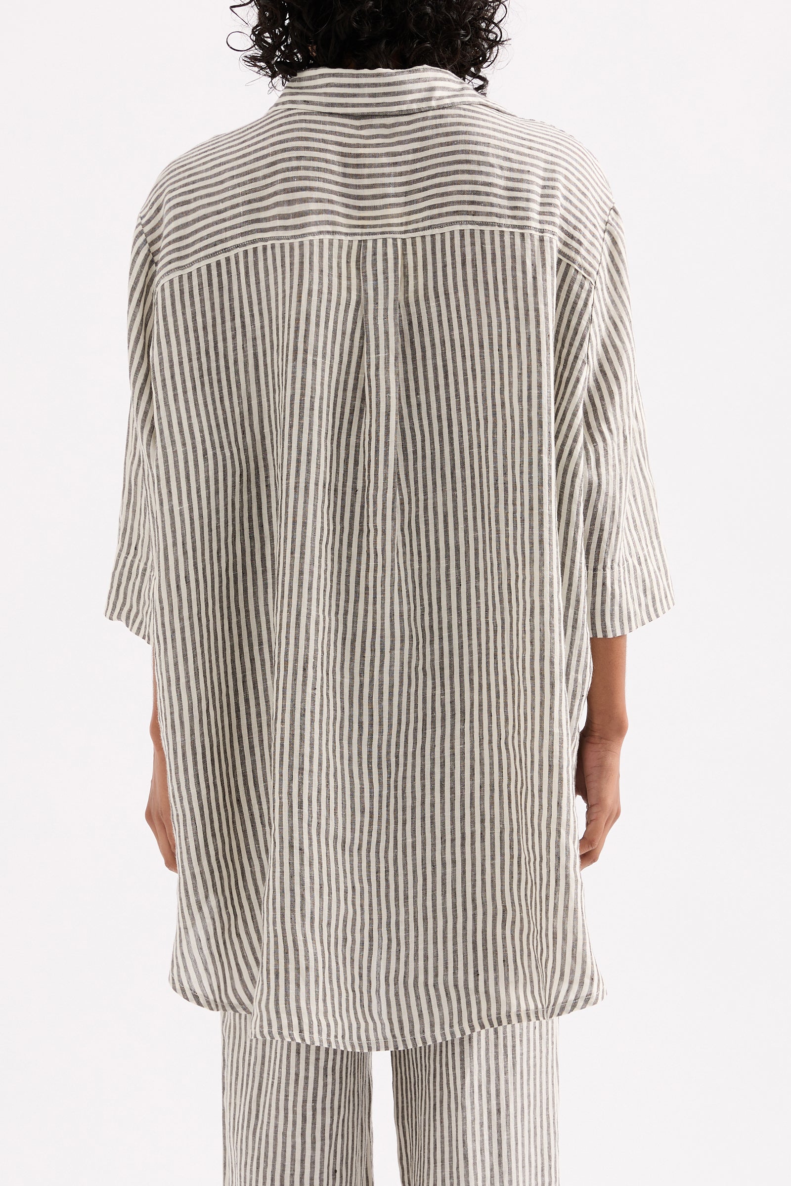 Lounge Stripe Linen Longline Shirt Black Stripe 