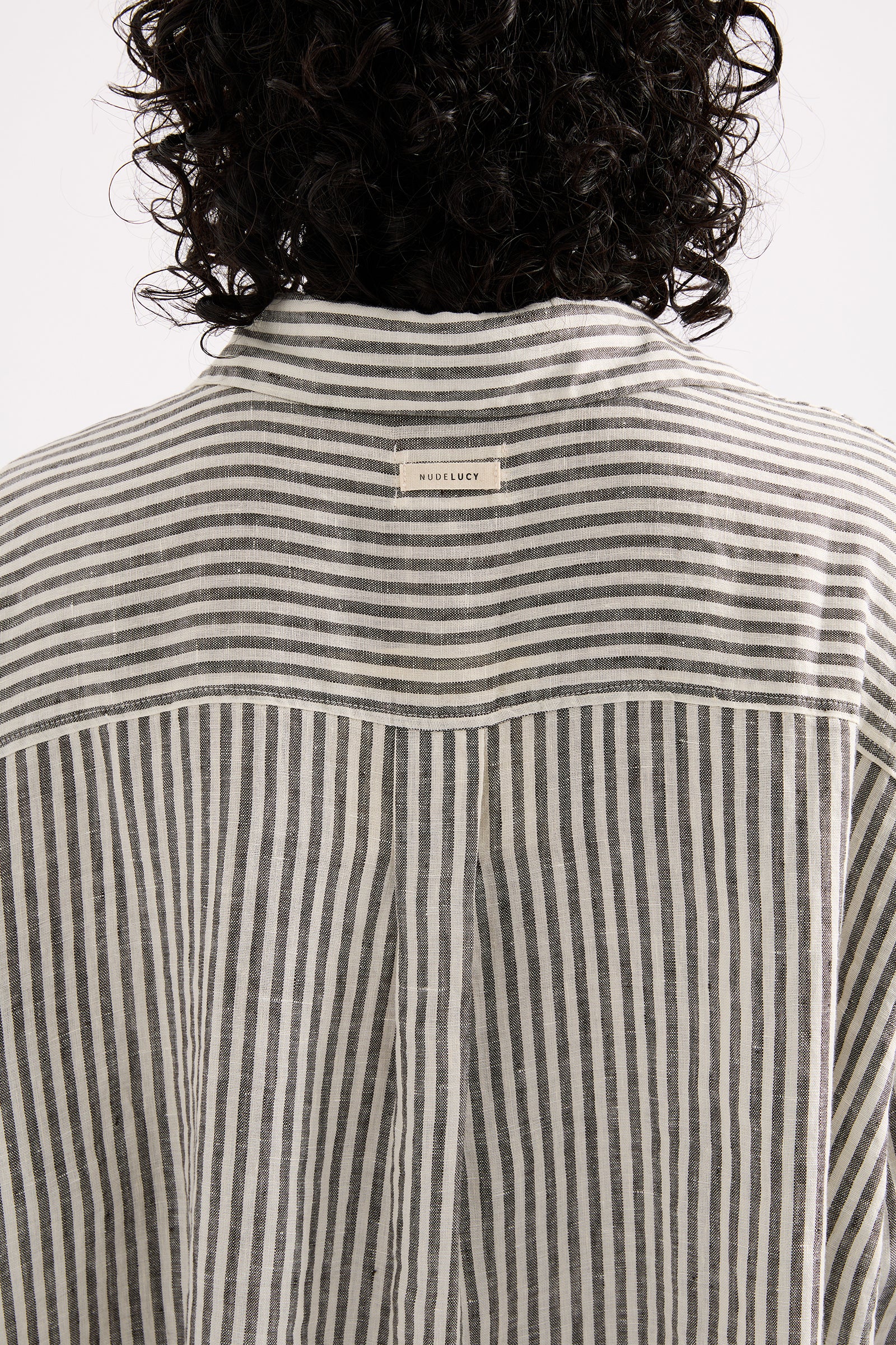 Lounge Stripe Linen Longline Shirt Black Stripe 