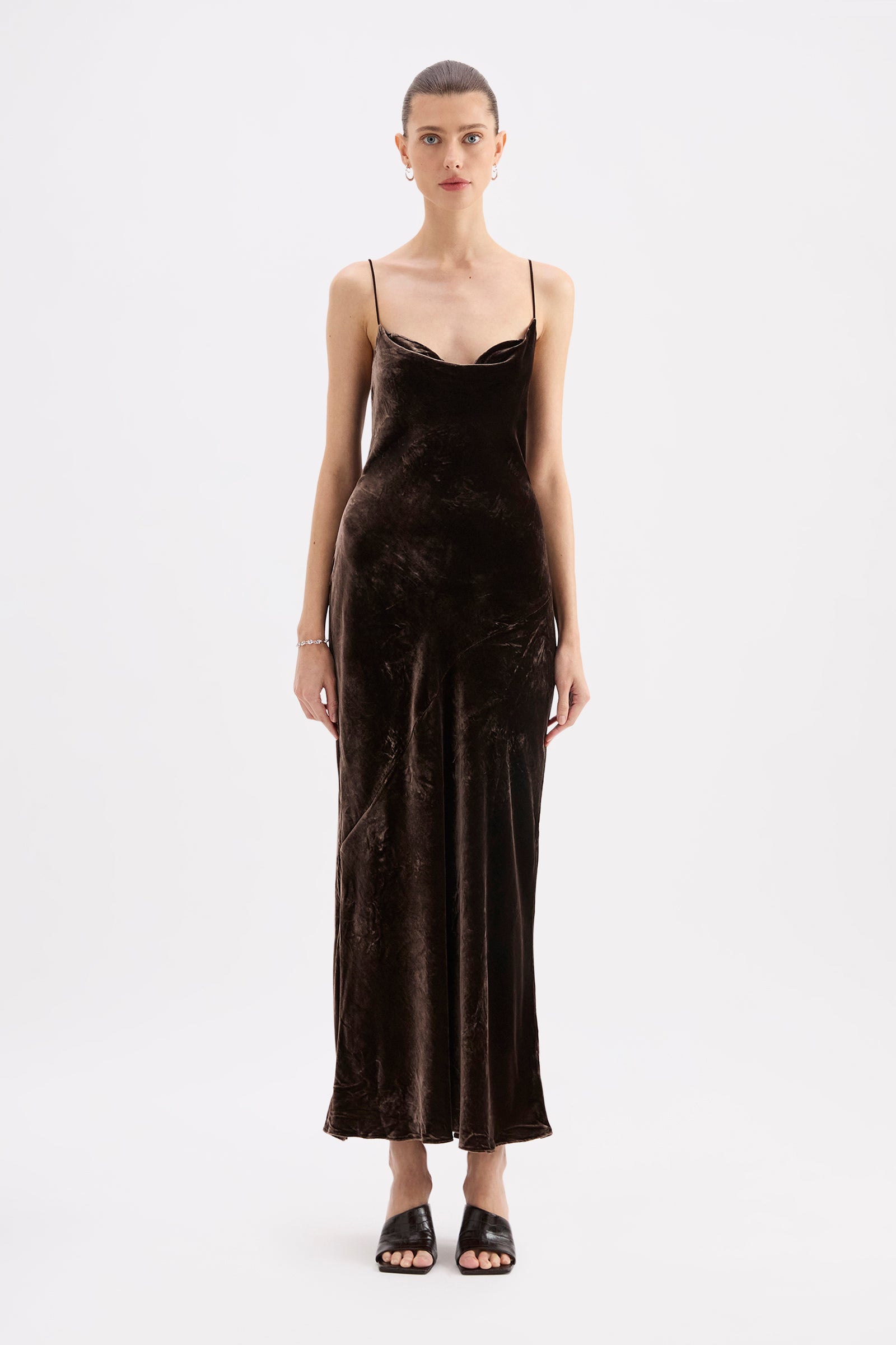 Pilar Velvet Slip Dress Dark Chocolate 