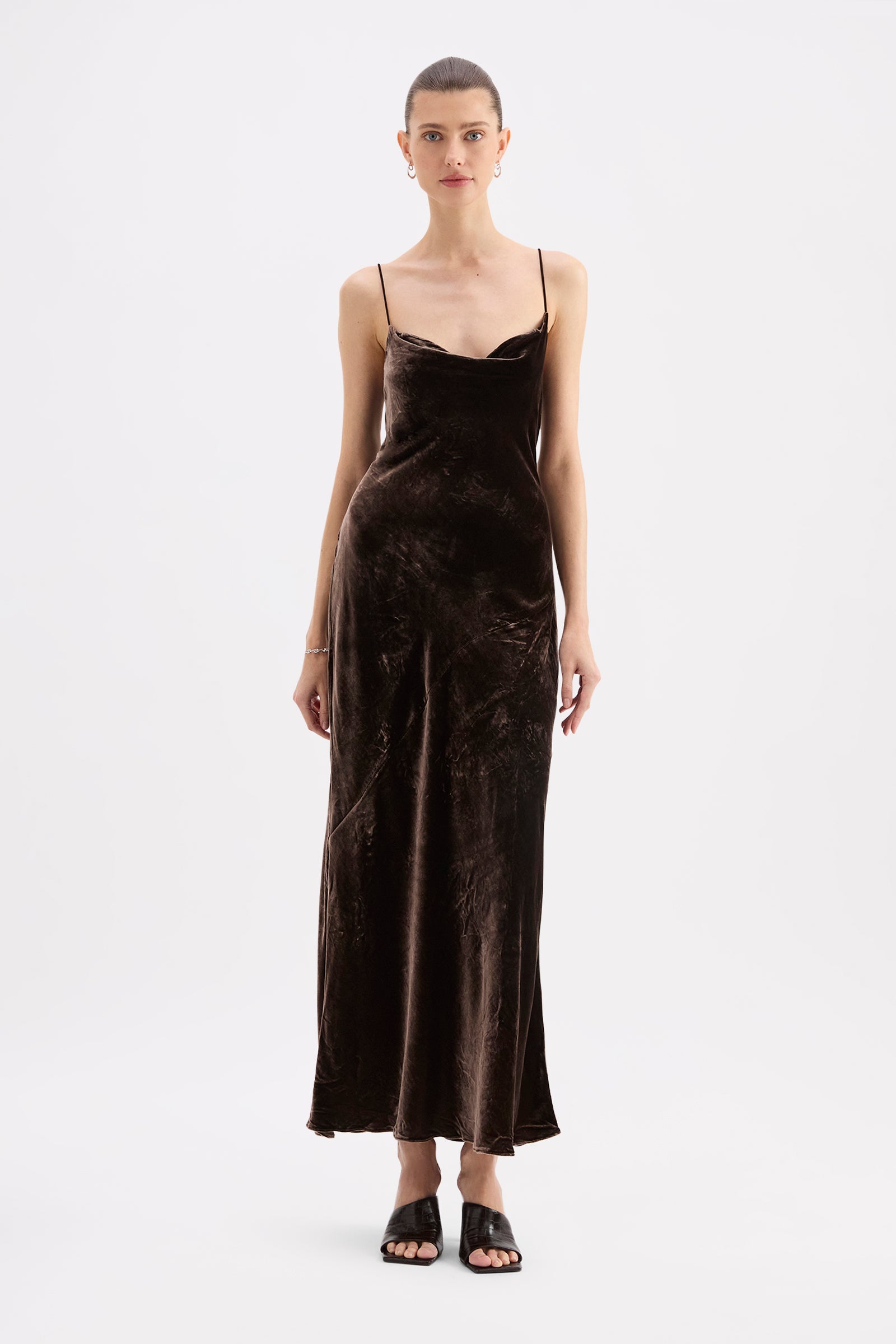 Pilar Velvet Slip Dress Dark Chocolate 