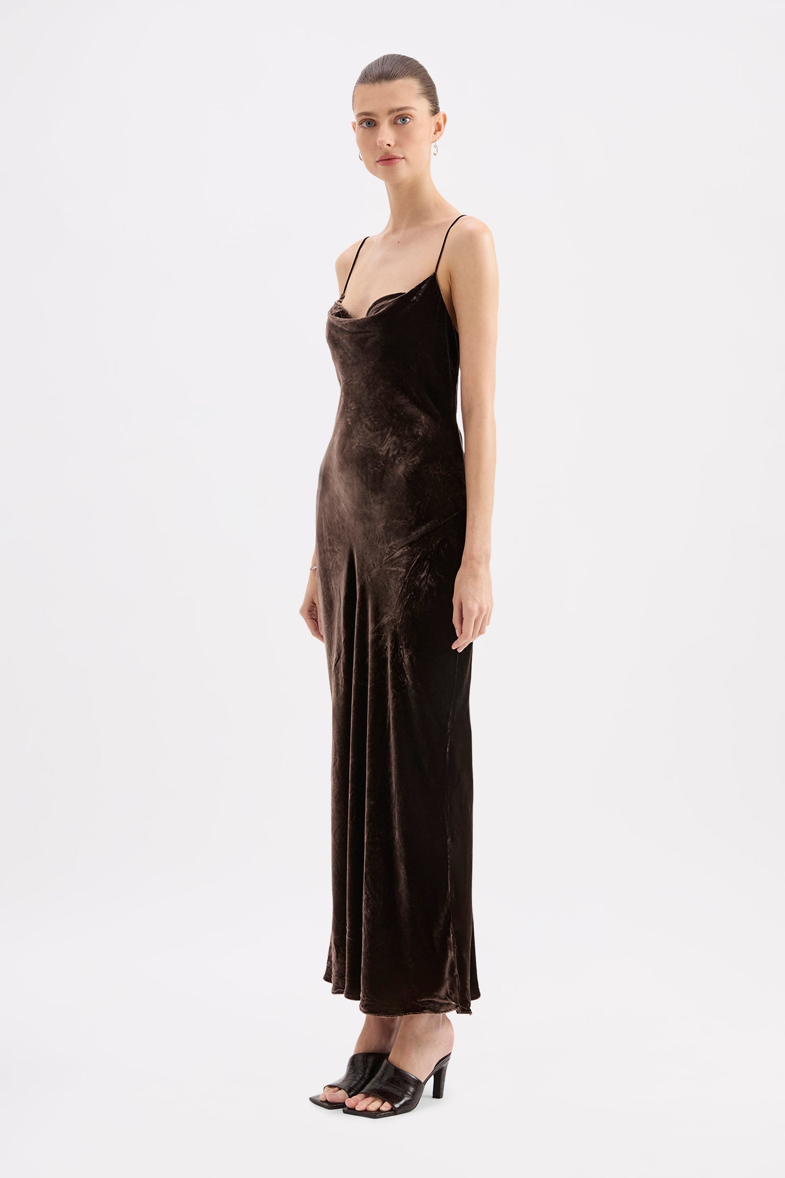 Pilar Velvet Slip Dress Dark Chocolate 