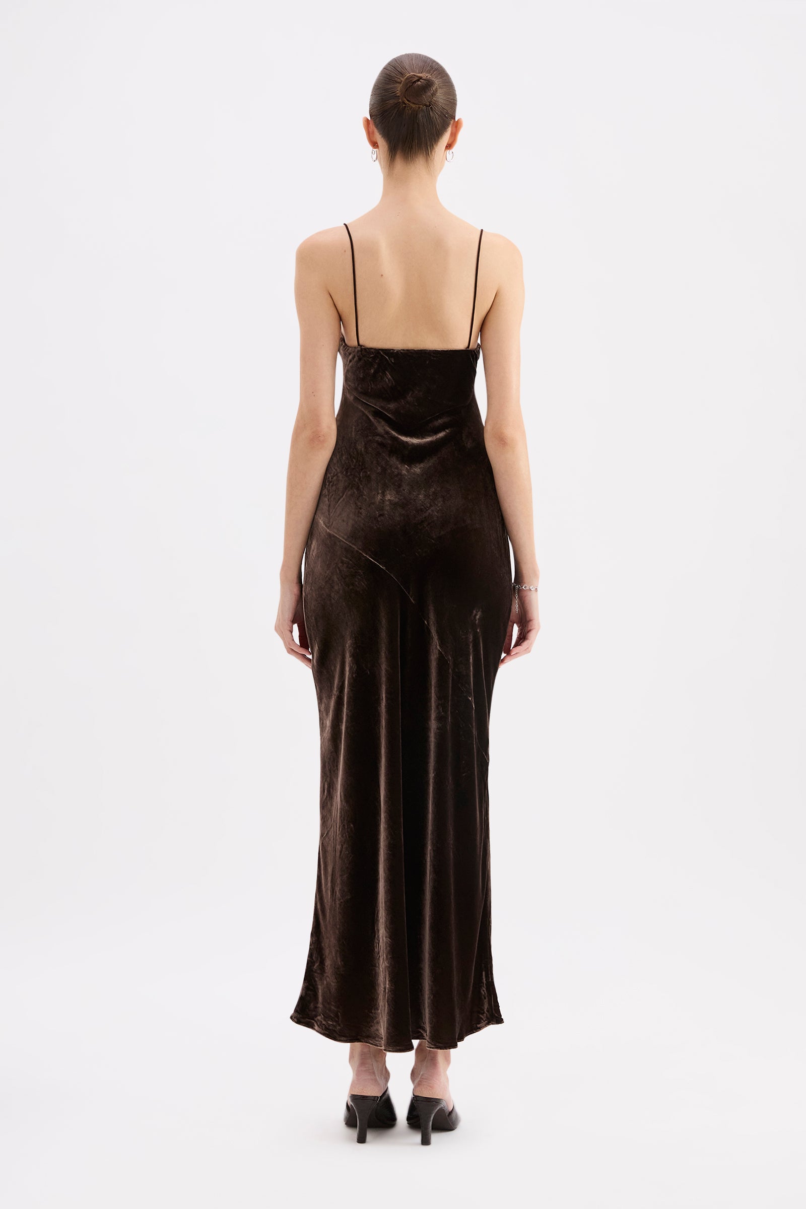 Pilar Velvet Slip Dress Dark Chocolate 