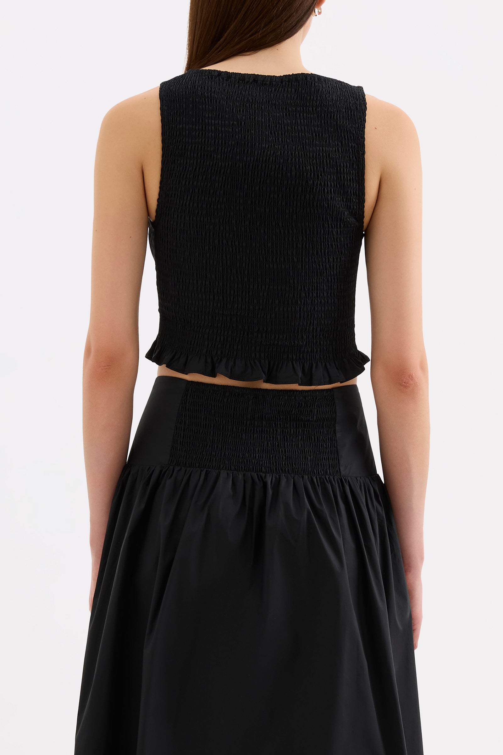 Greta Shirred Poplin Top Black 