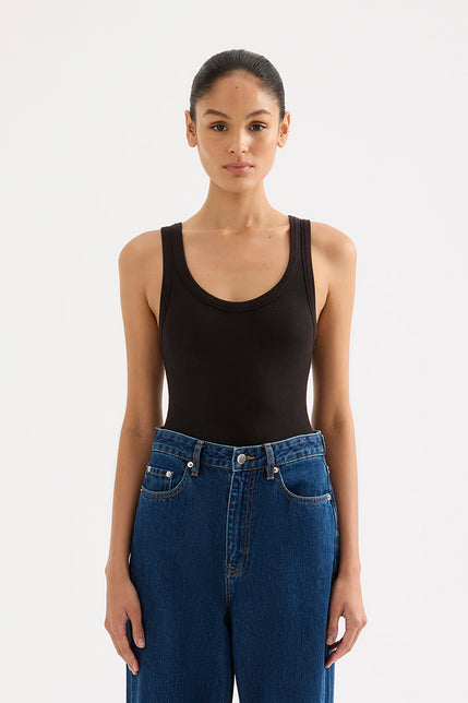 Organic Rib Singlet Black 