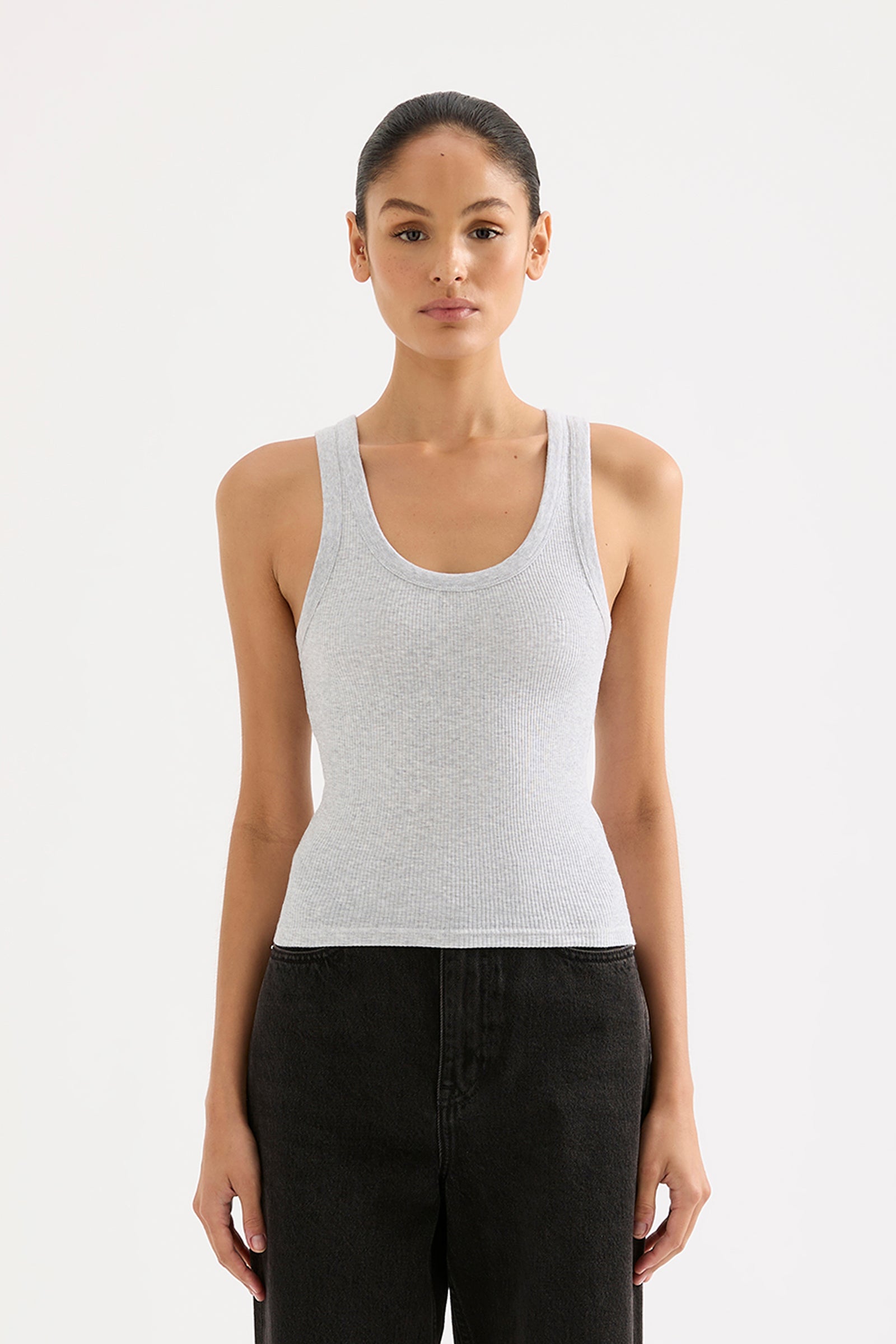 Organic Rib Singlet Grey Marle 