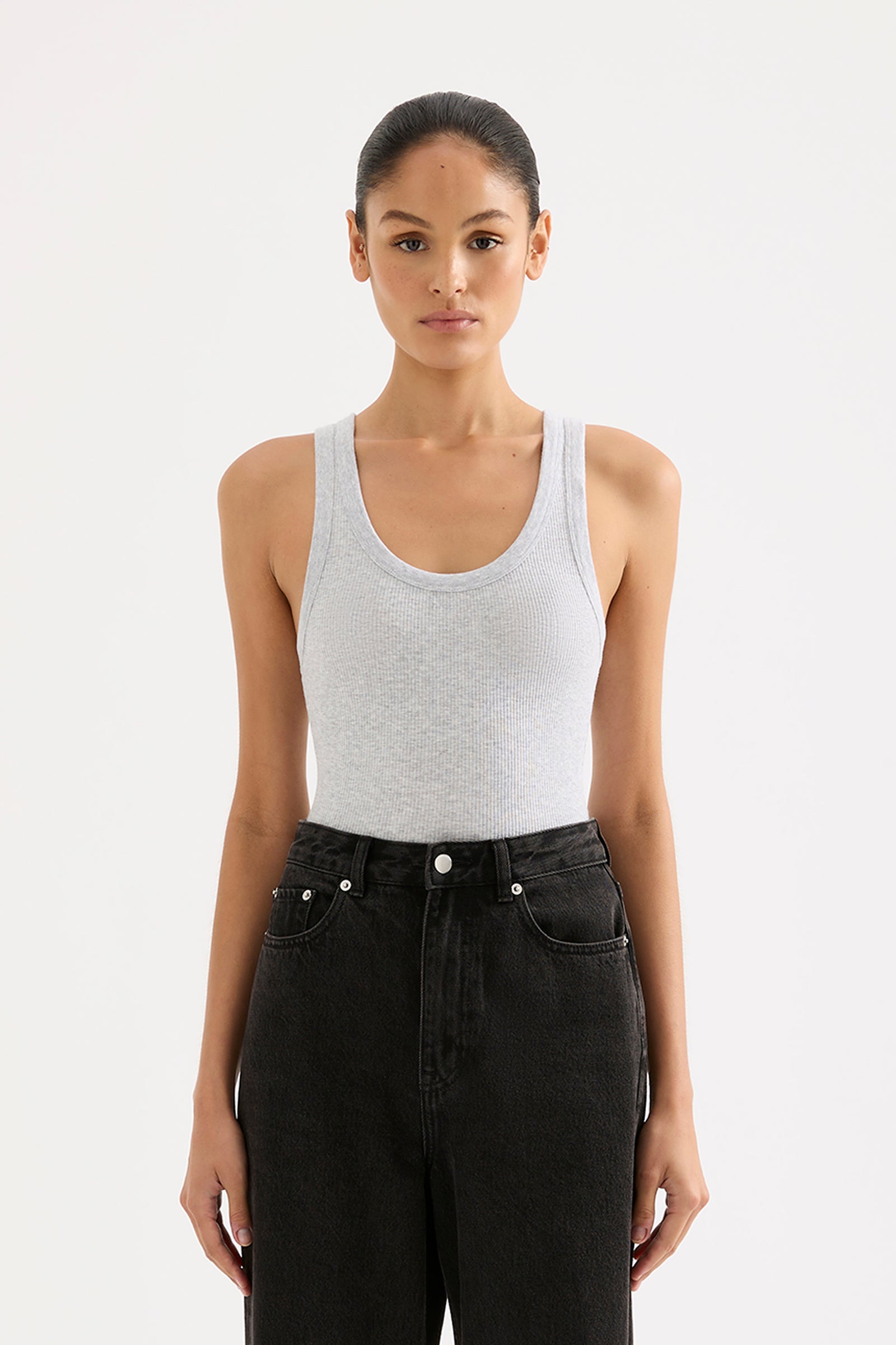 Organic Rib Singlet Grey Marle 