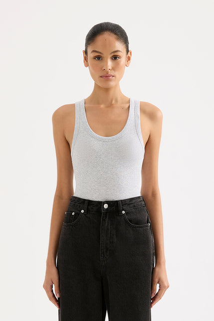 Organic Rib Singlet Grey Marle 