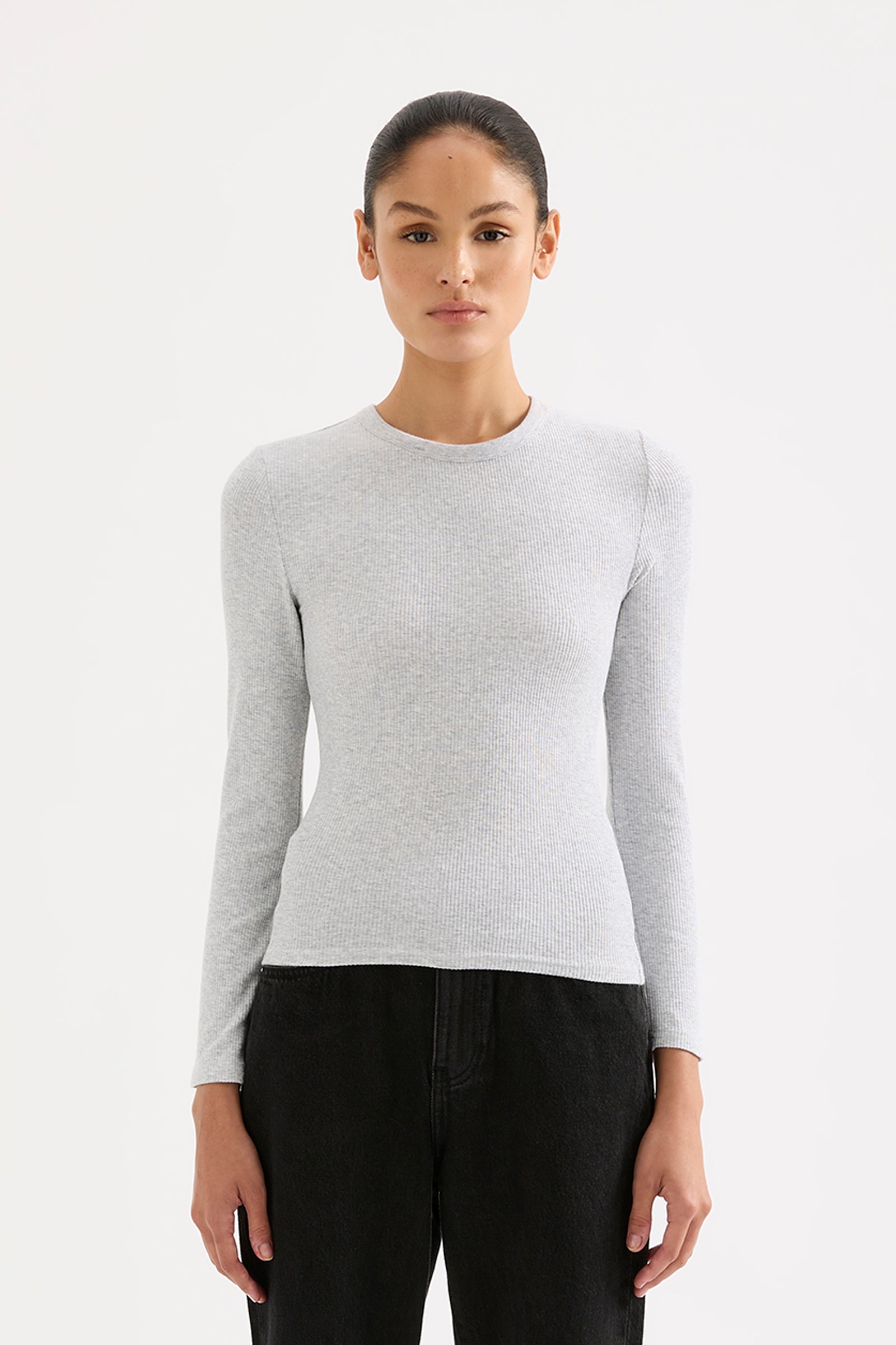 Organic Rib Ls Tee Grey Marle 