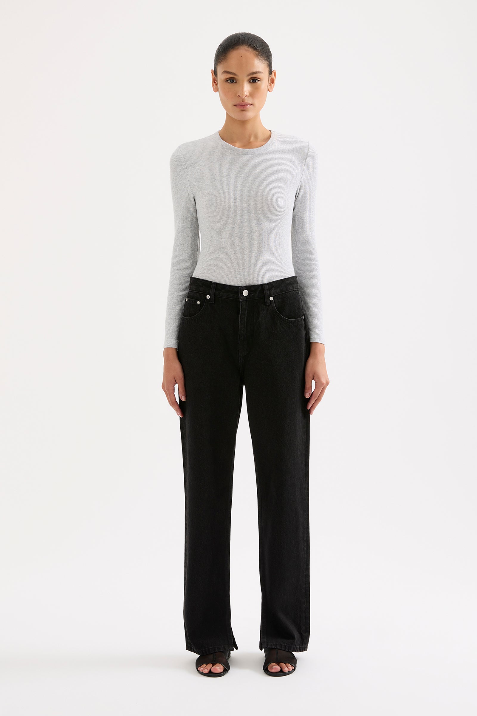 Organic Rib Ls Tee Grey Marle 