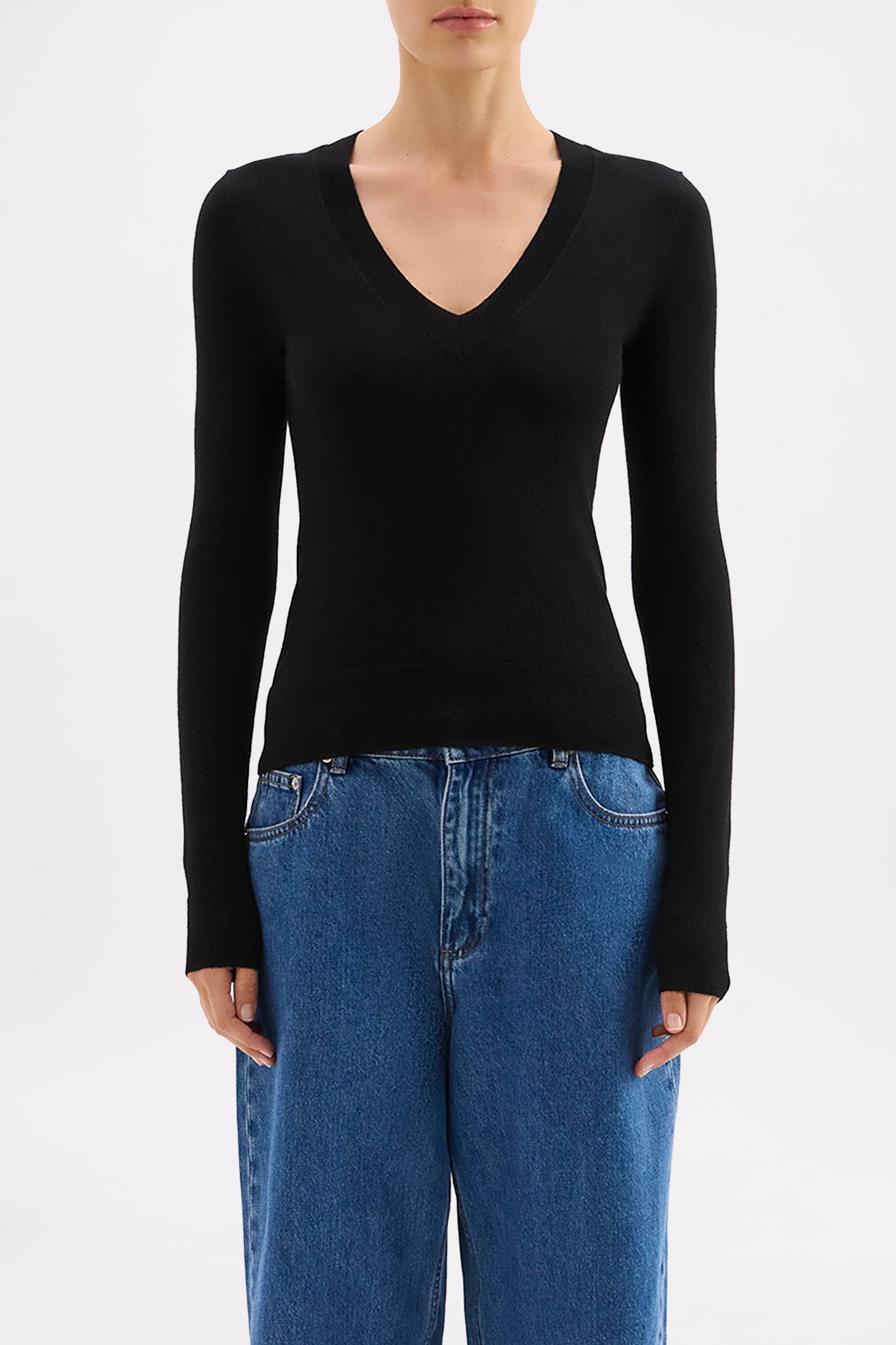 Abia Merino Blend Knit Top Black 