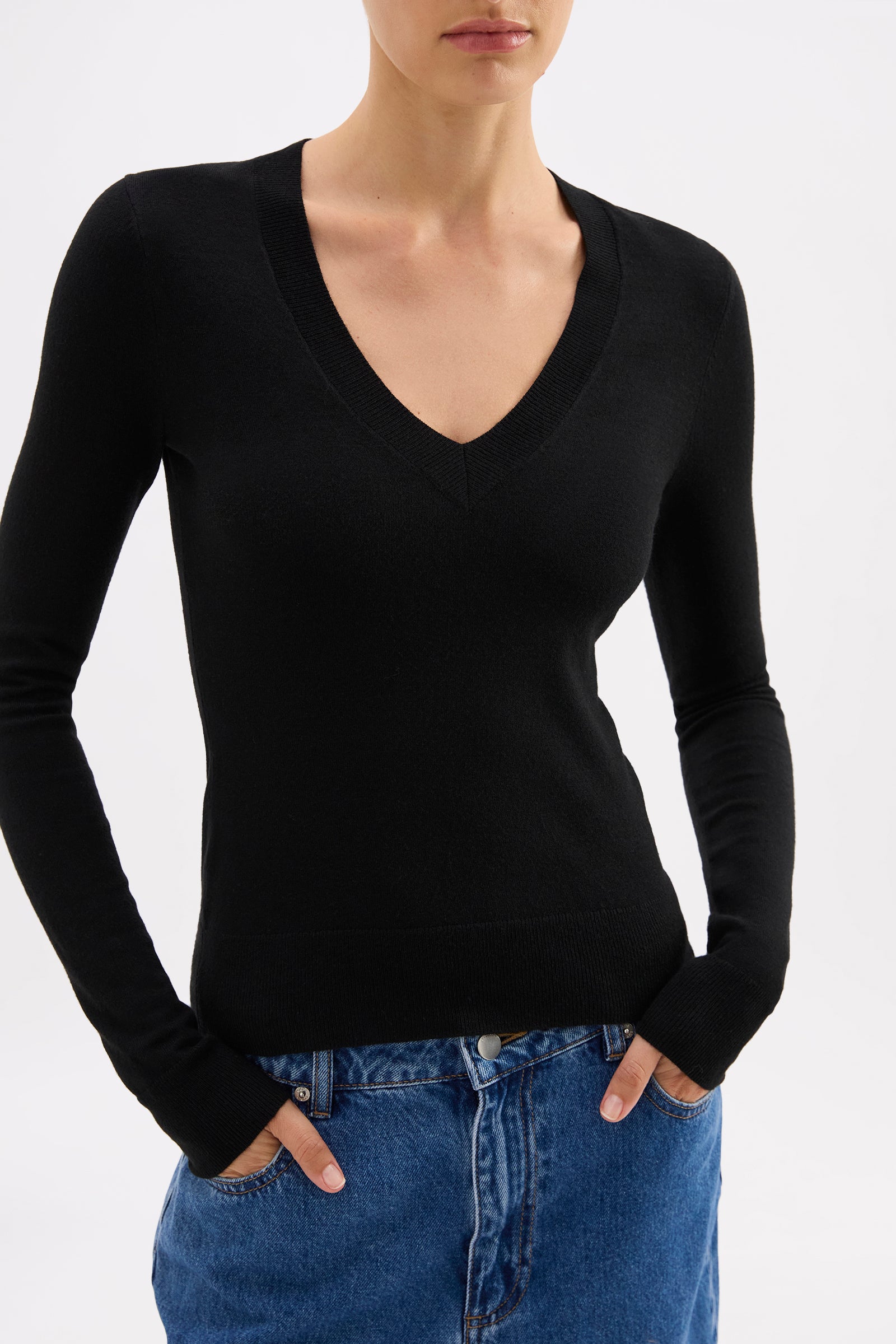 Abia Merino Blend Knit Top Black 