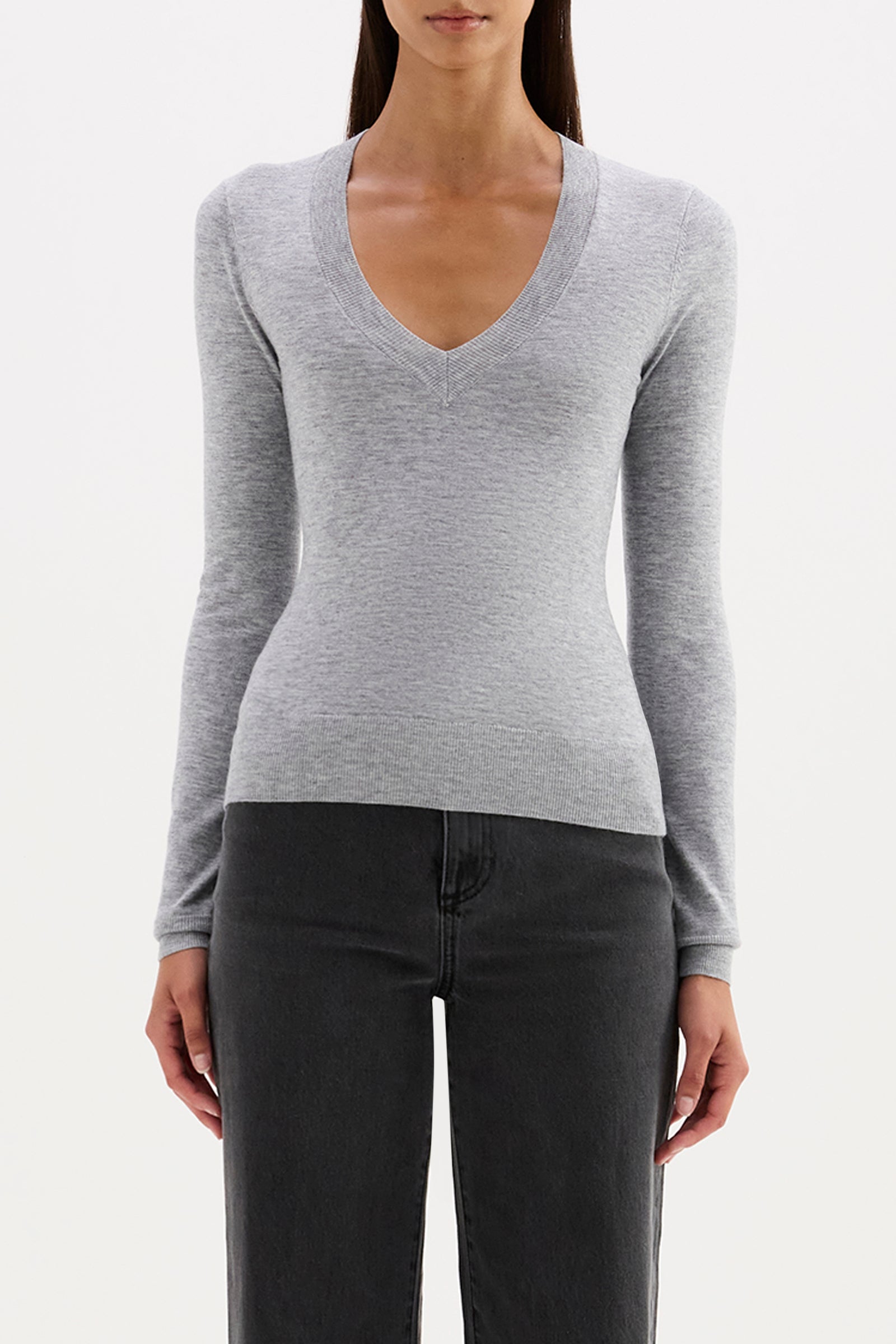 Abia Merino Blend Knit Top Grey Marle 