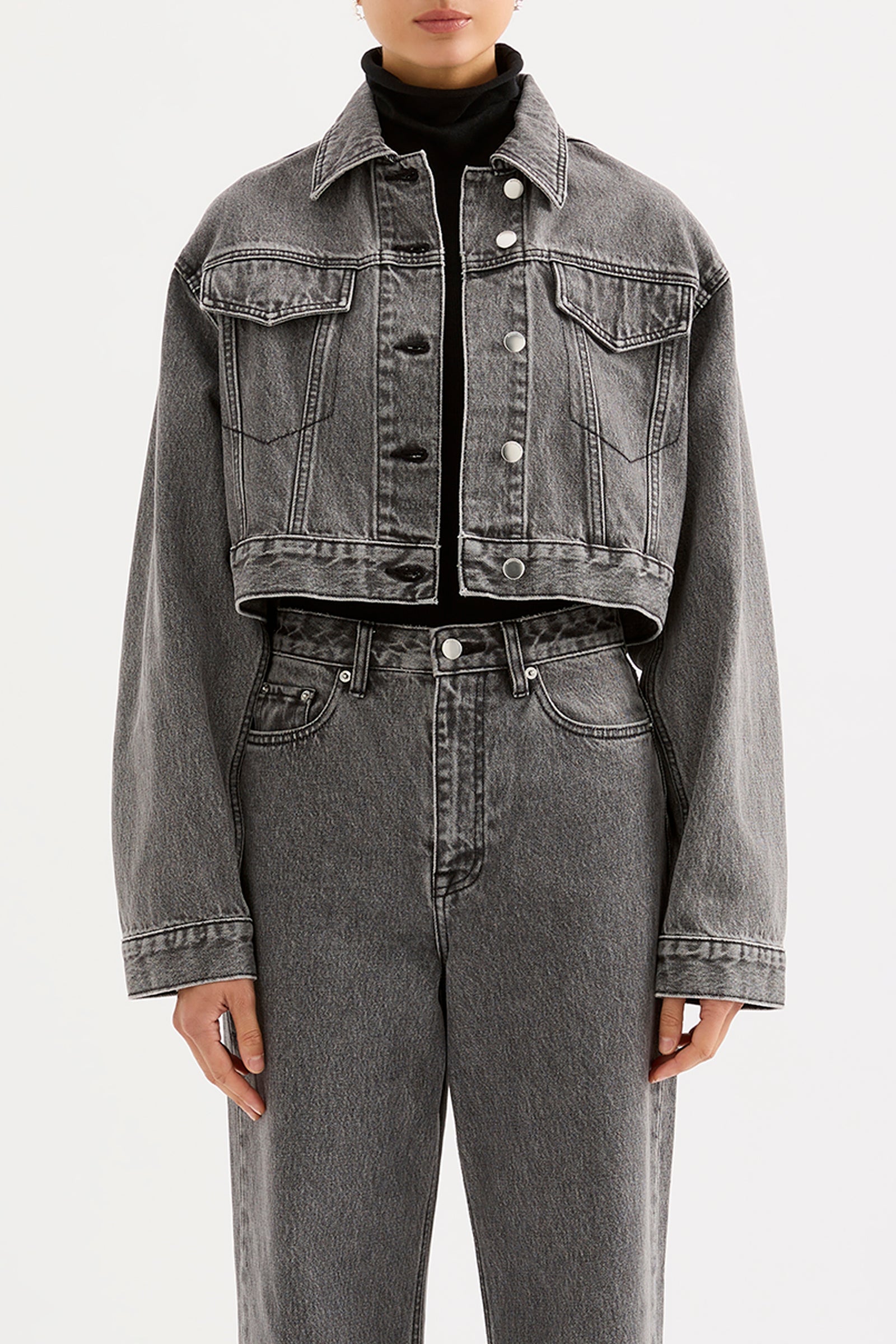 Organic Denim Crop Jacket Graphite 